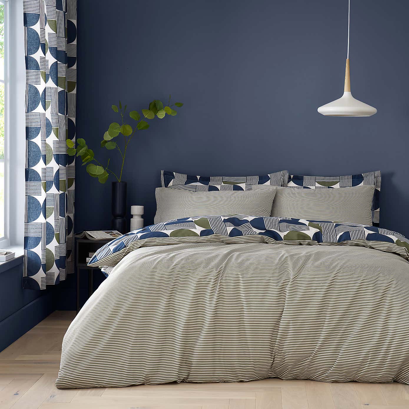 Bromley Modern Geo Navy Duvet Cover and Pillowcase Set