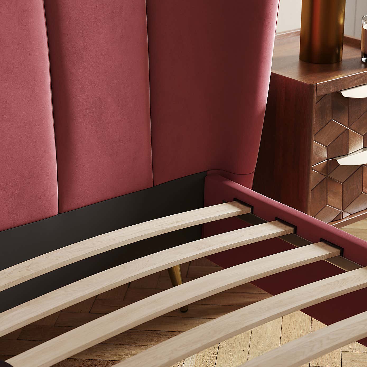 Curve Pleated Velvet Bed