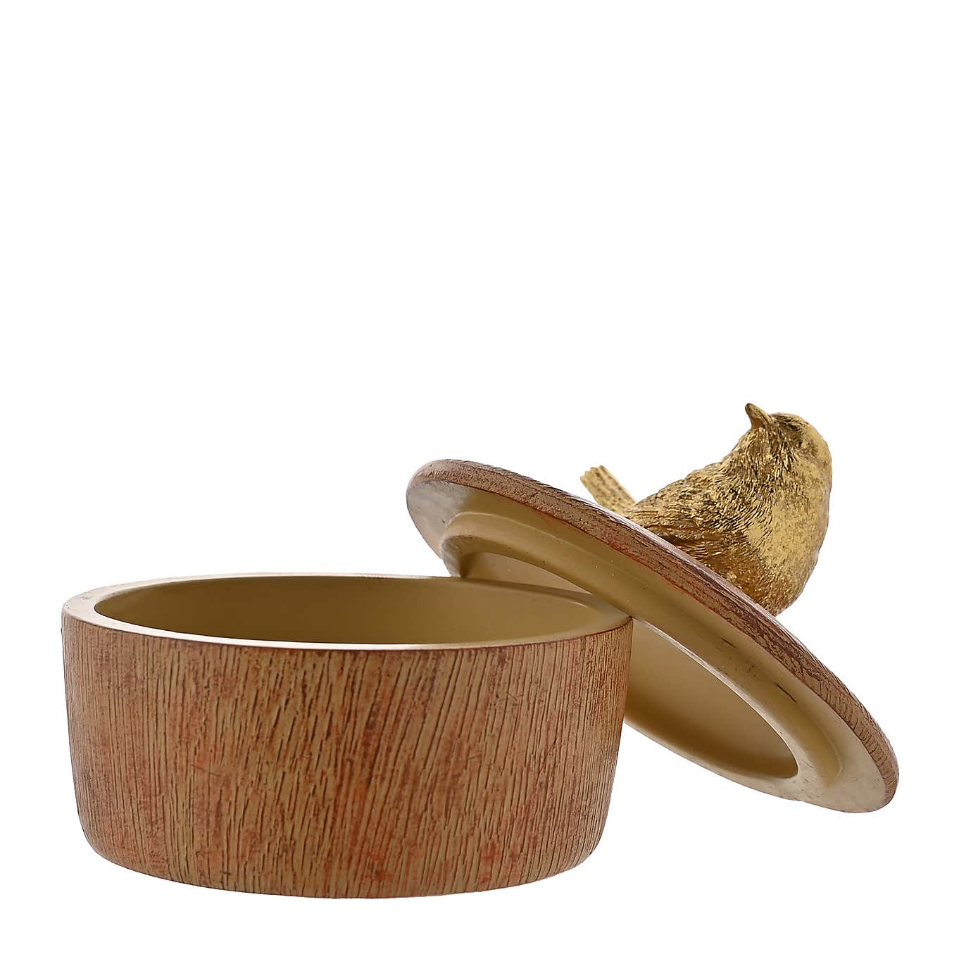 Hestia Wood Effect Trinket Box with Gold Bird