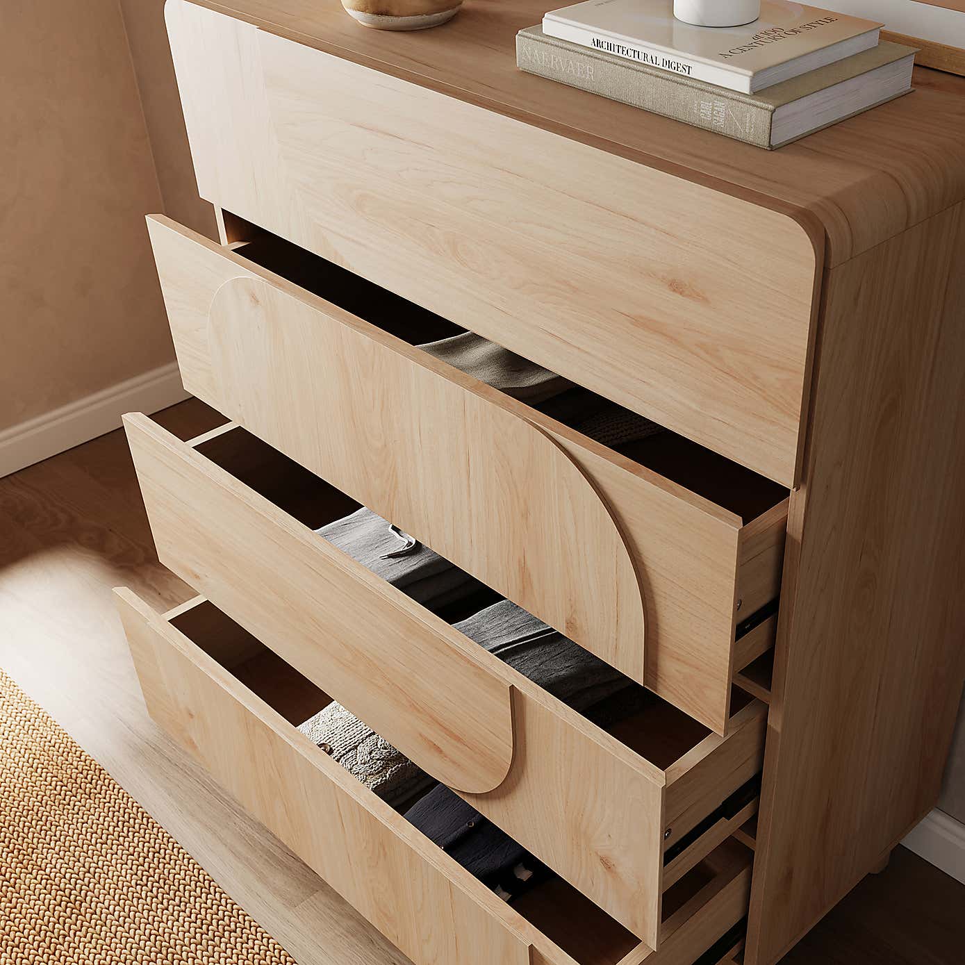 Aldo 4 Drawer Chest, Light Oak