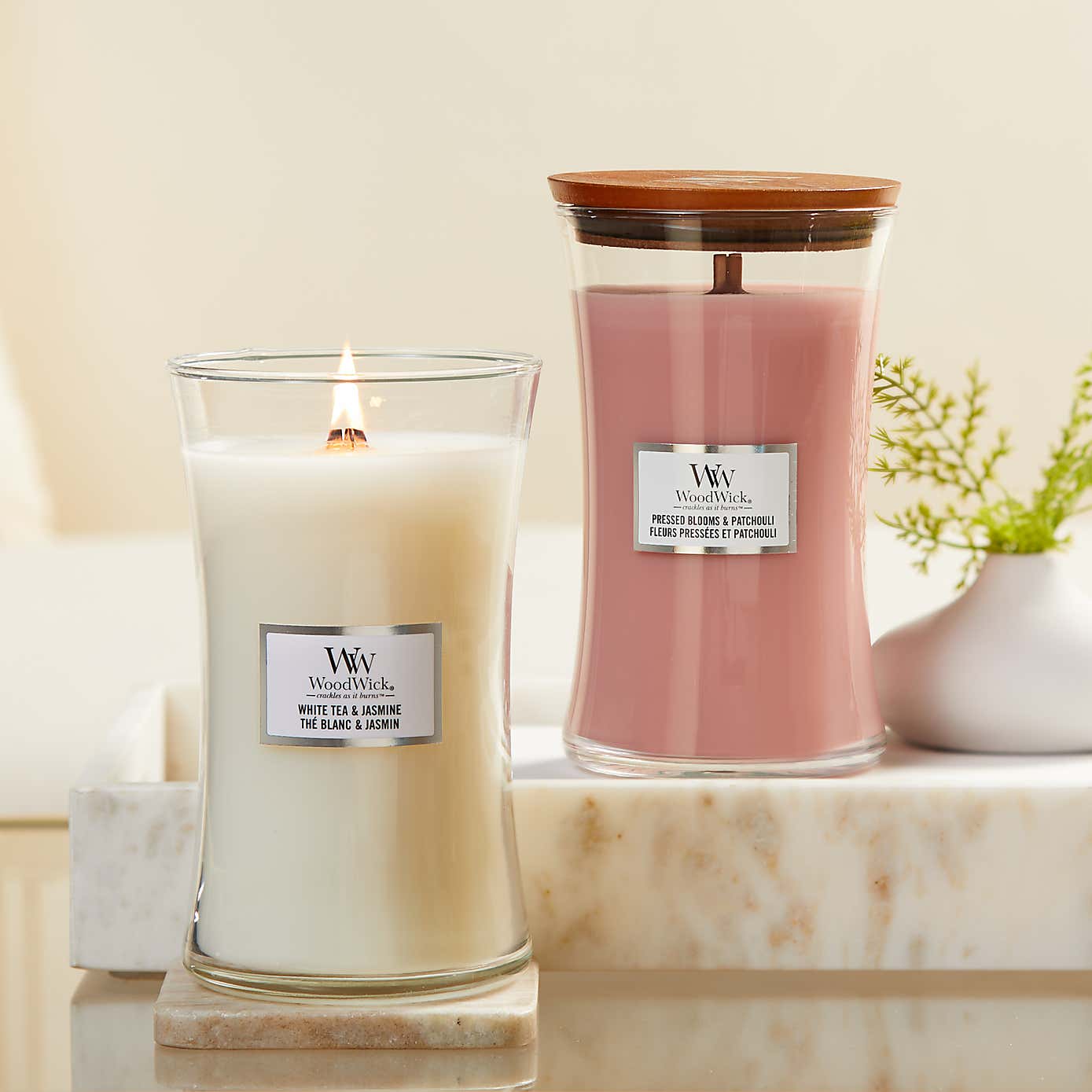 Woodwick White Tea & Jasmine Large Hourglass Candle