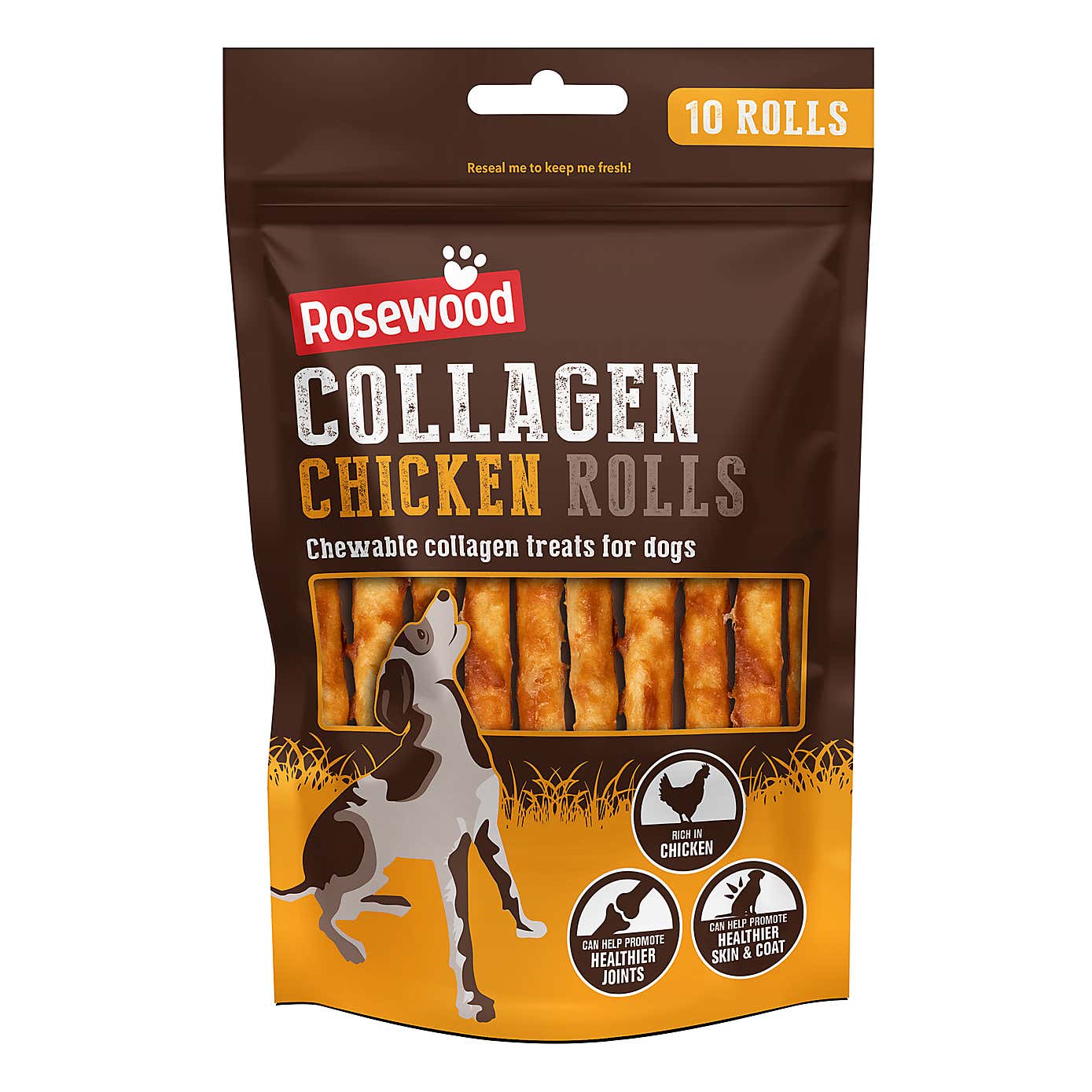 Rosewood Pack of 10 Collagen Chicken Roll Dog Treats, 70g