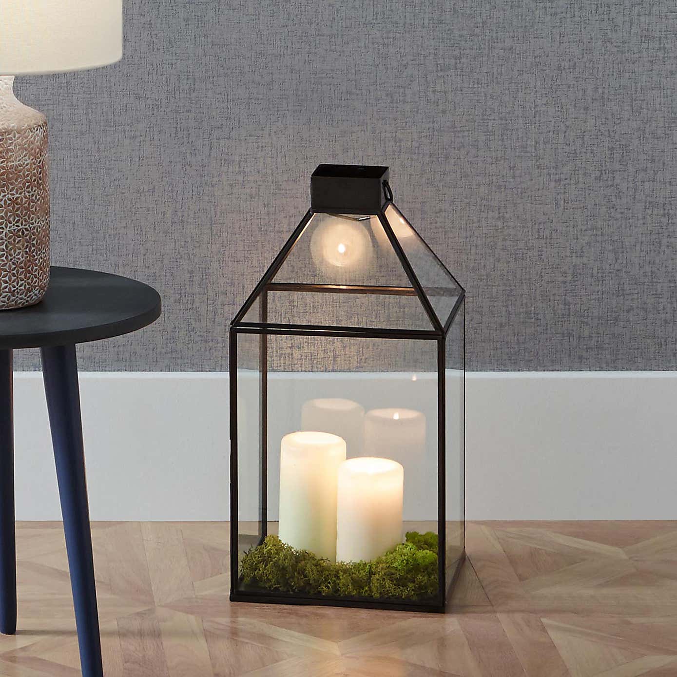 Black & Glass Pyramid Square Lantern