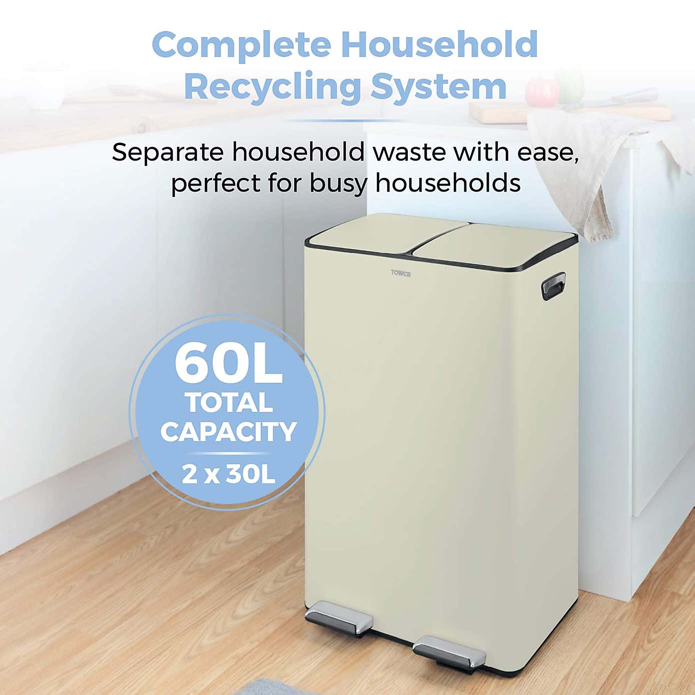 Tower 60L Recycling Pedal Bin