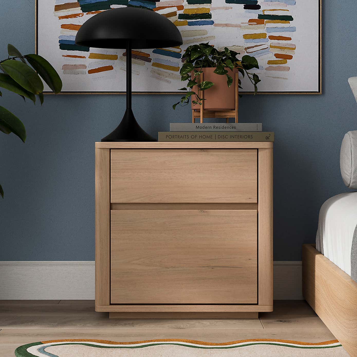 Malik Wide 2 Drawer Bedside Table