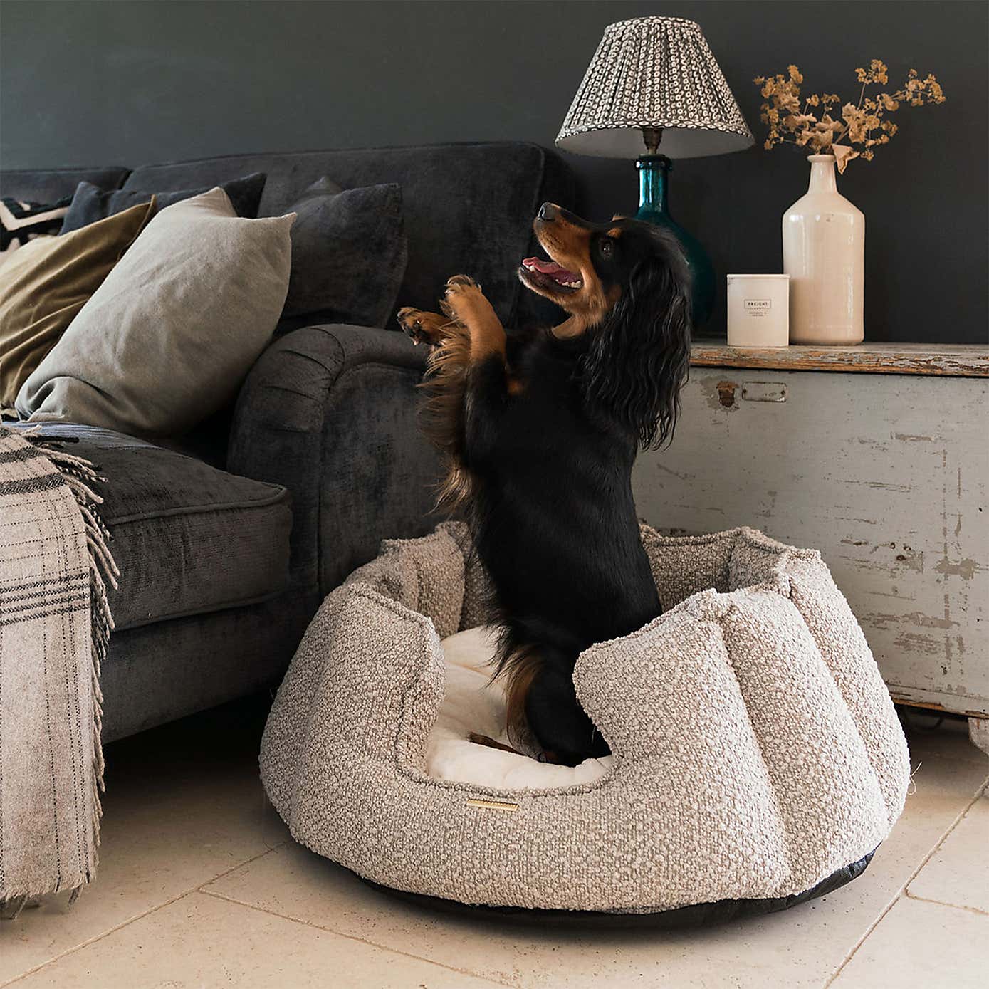 Lords and Labradors Boucle High Wall Dog Bed