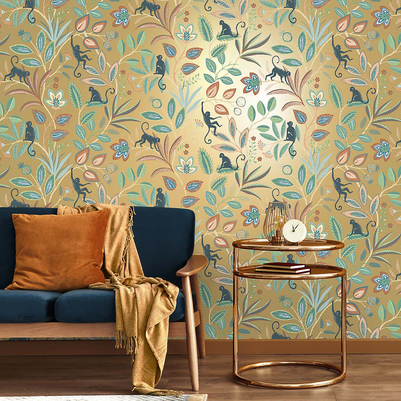 Monkey Walk Ochre Wallpaper