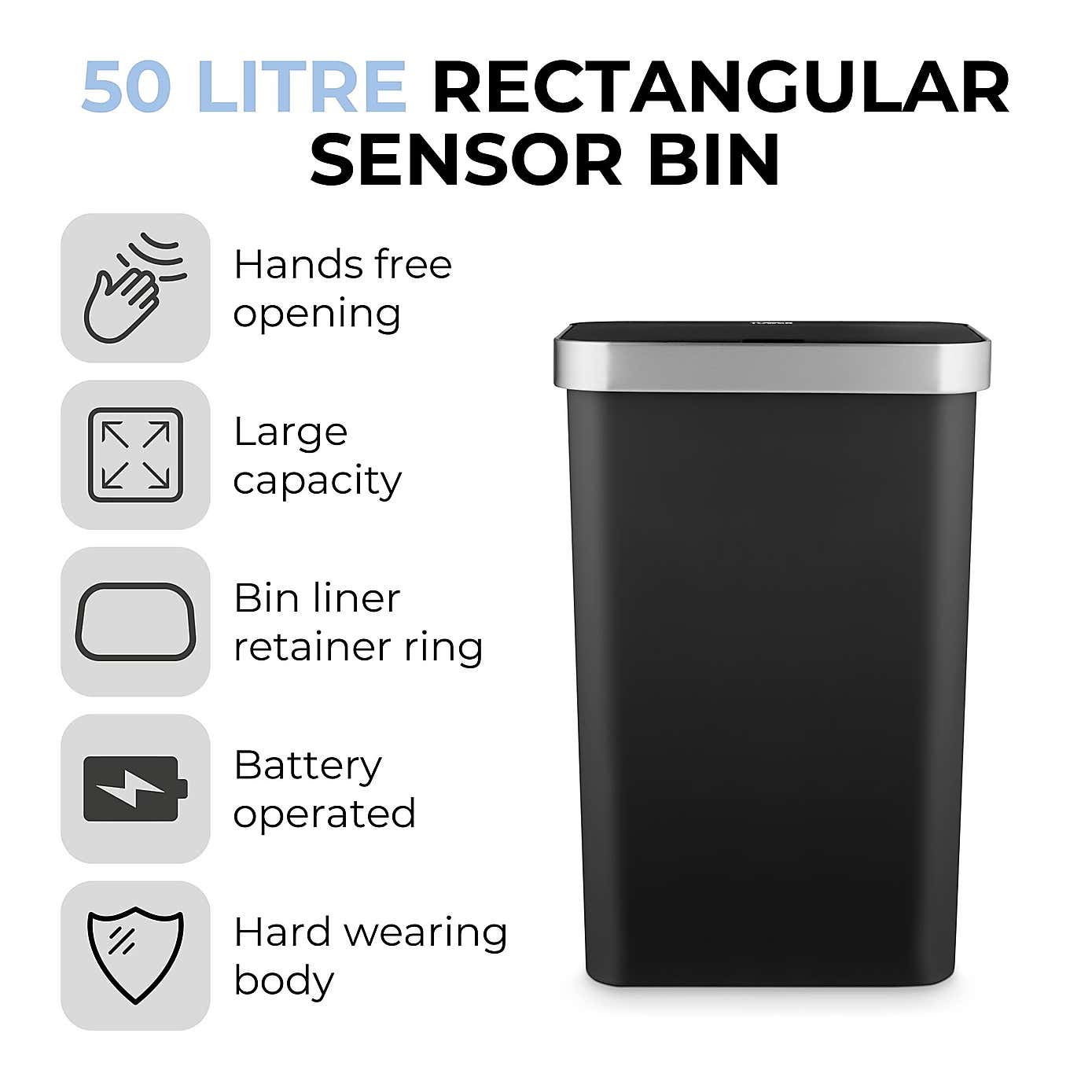 Tower 50L Rectangular Sensor Bin