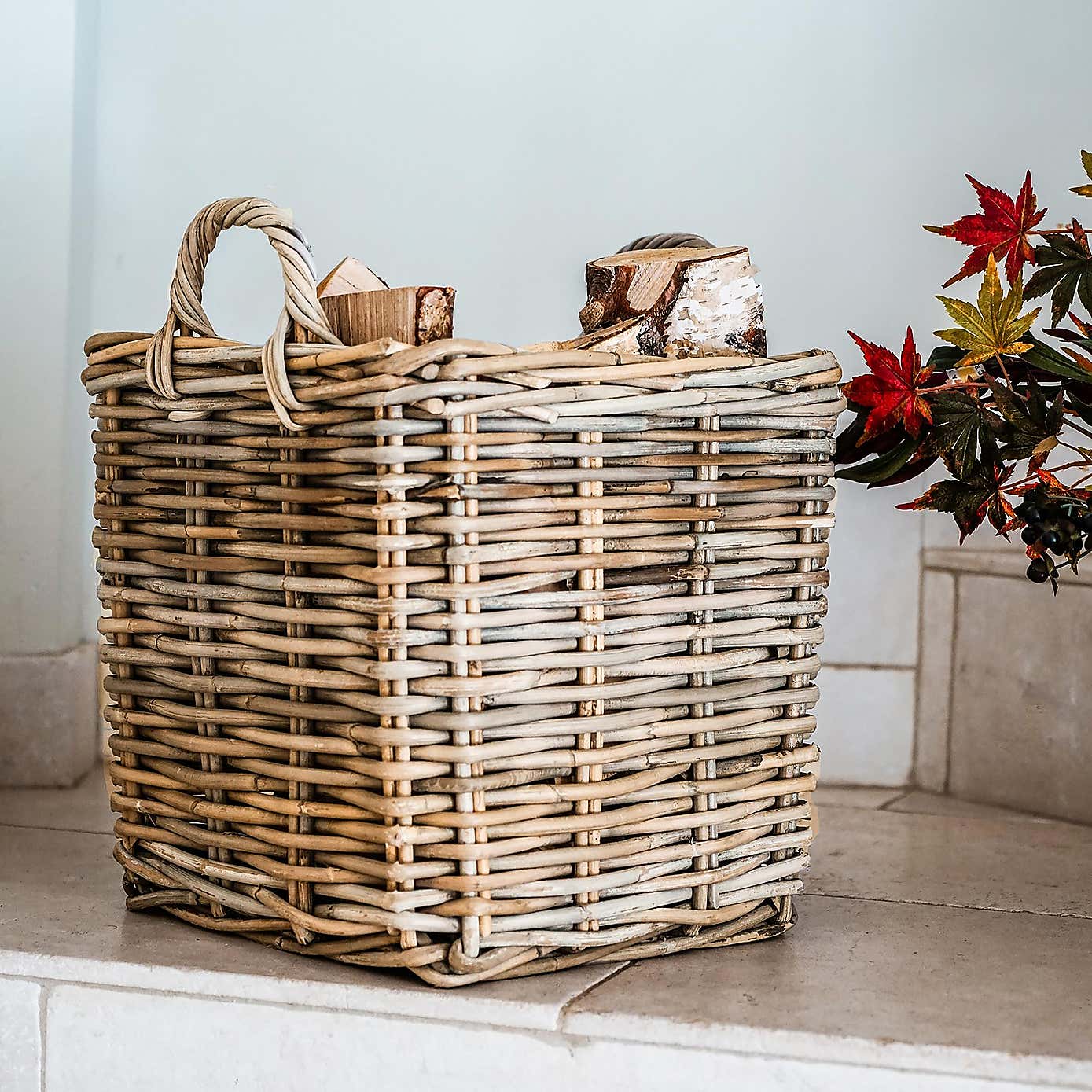 Set of 2 Square Wicker Log Baskets