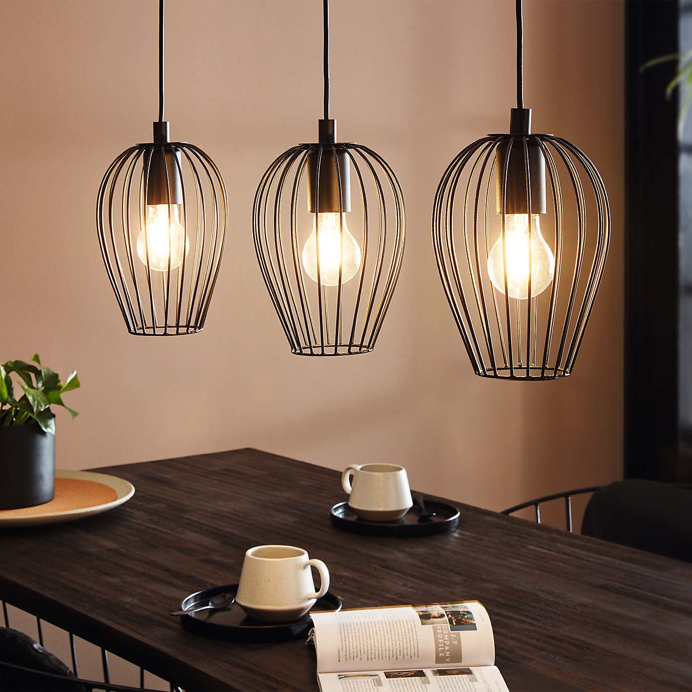 EGLO Newtown Mid Century Industrial 3 Light Adjustable Diner Ceiling Light