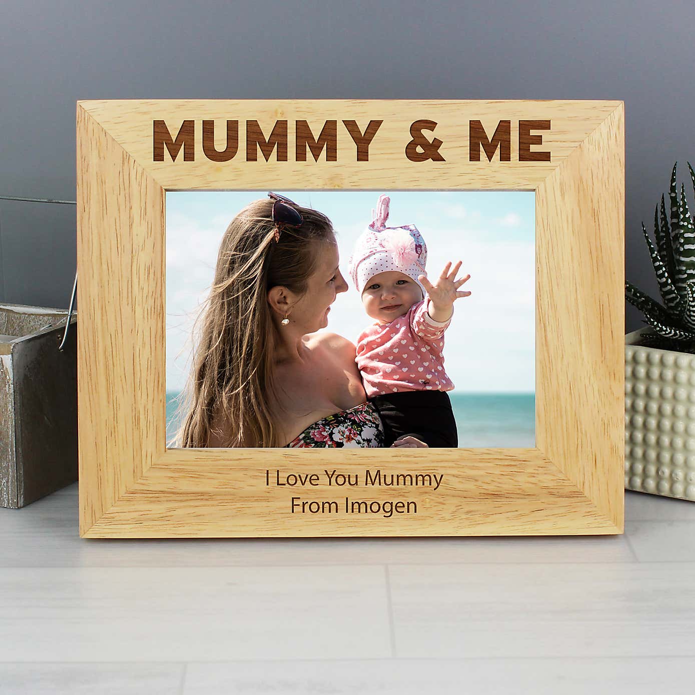 Personalised Mummy and Me Light Wood Landscape Photo Frame