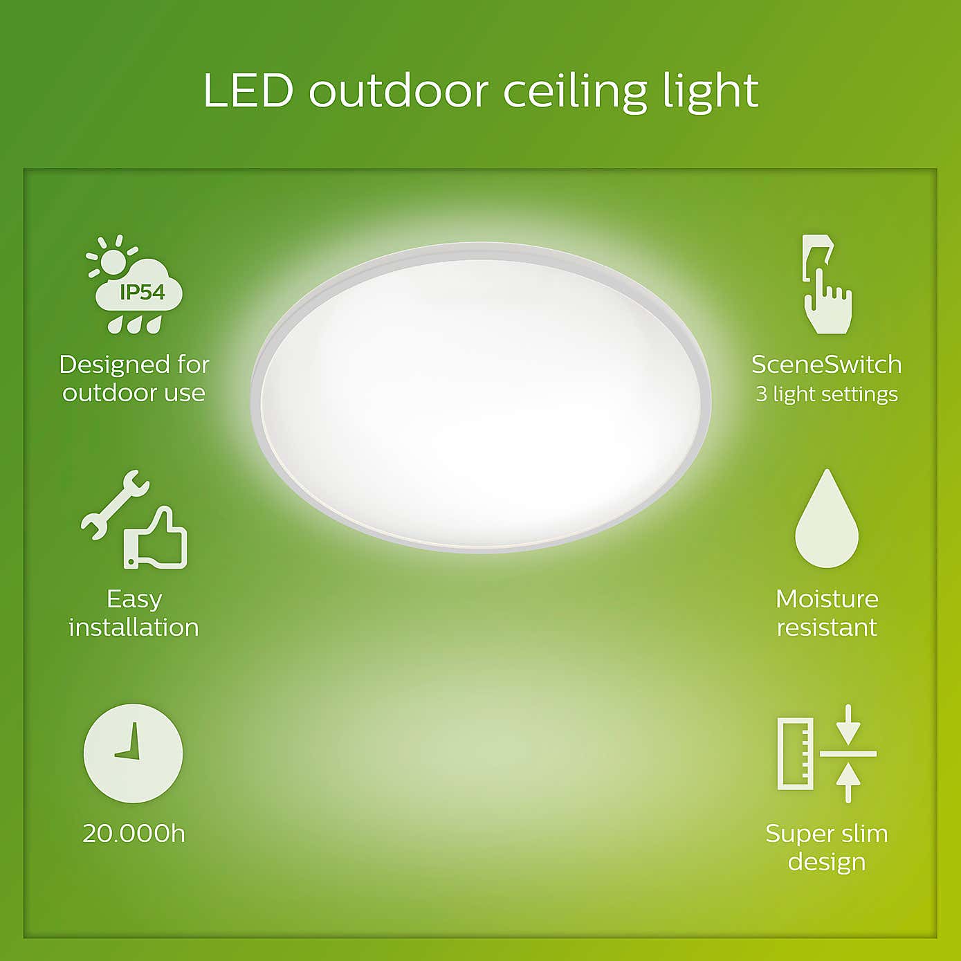 Philips Superslim Integrated LED Outdoor Ceiling Light, Warm White