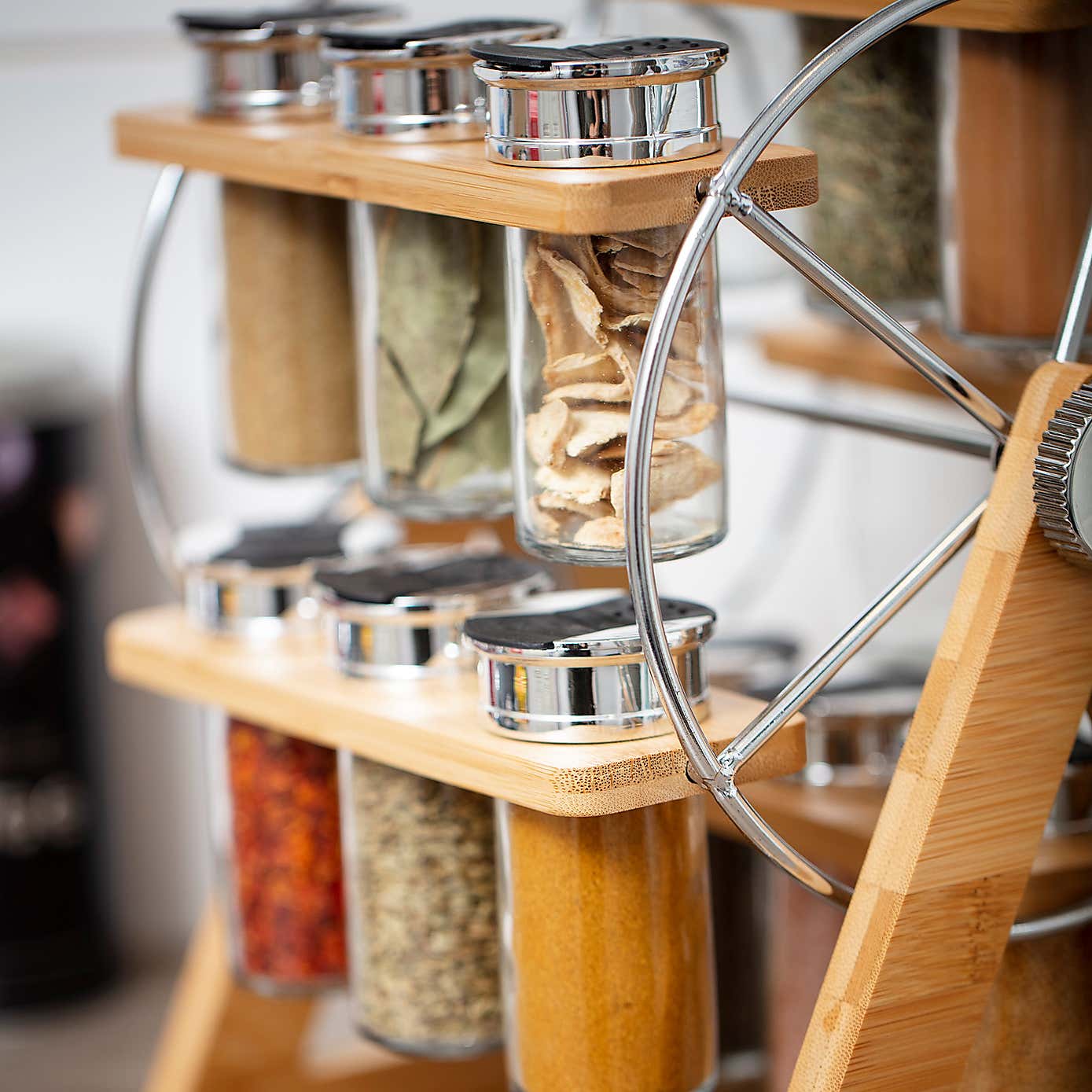 Bamboo 15 Jar Wheel Spice Rack Set