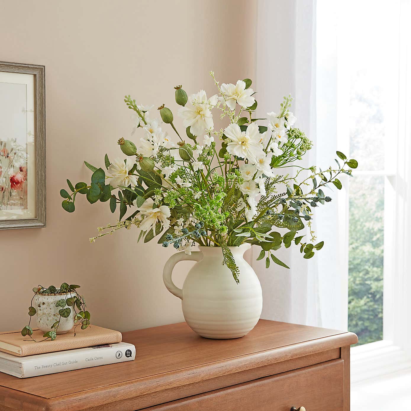 Artificial Wildflower & Eucalyptus Bouquet in Ceramic Jug Vase