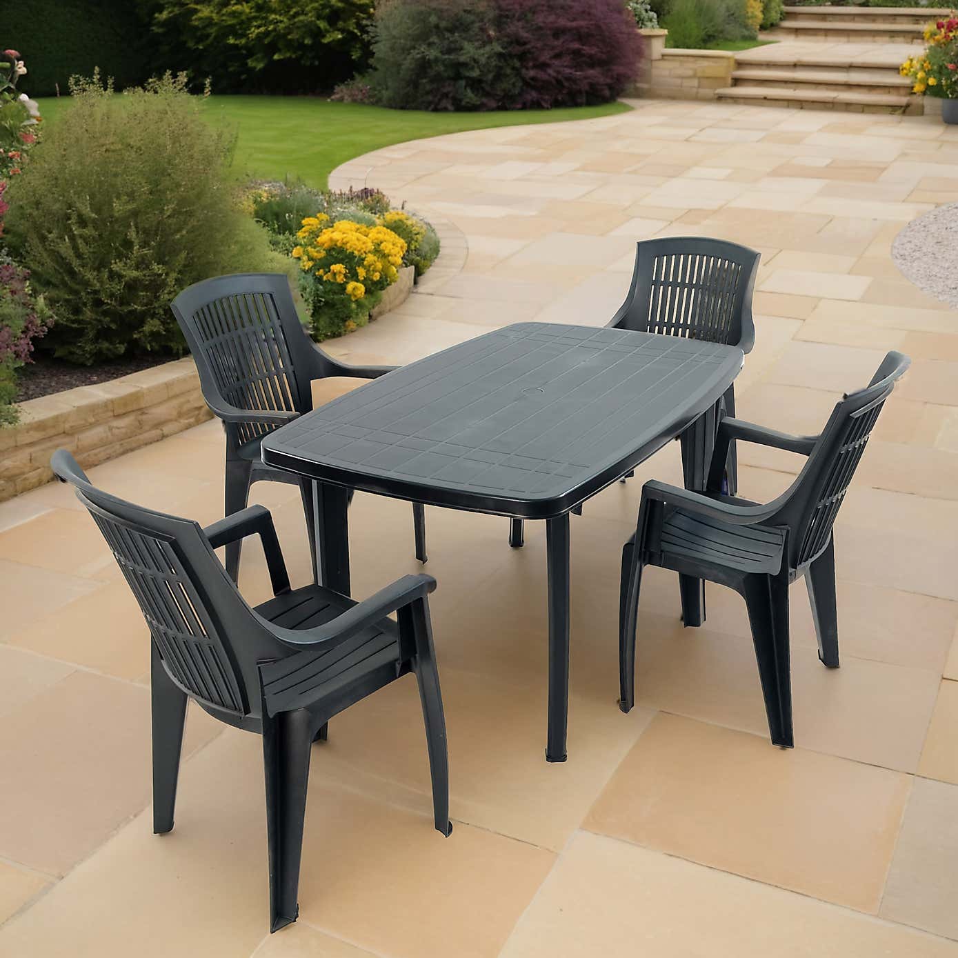 Trabella Aurora Rectangular Patio Table with 4 Bonnie Chairs