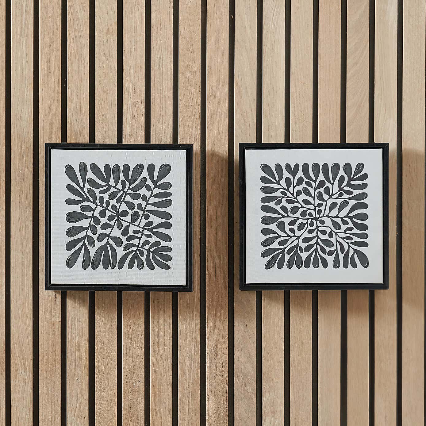 Set of 2 Black Leaf Print Square Framed Canvases