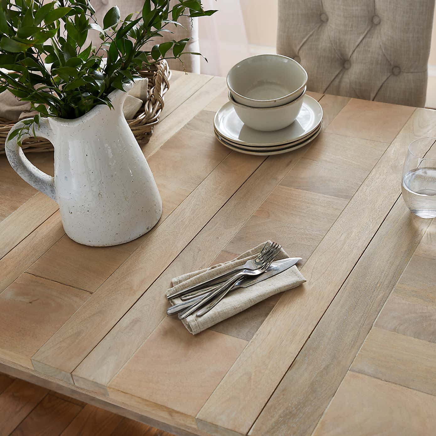 Bridget 8 Seater Rectangular Extendable Dining Table, Whitewash Mango Wood