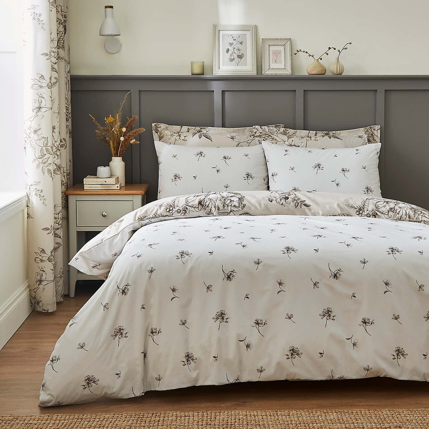 Bridget Etched Floral Natural Duvet Cover and Pillowcase Set