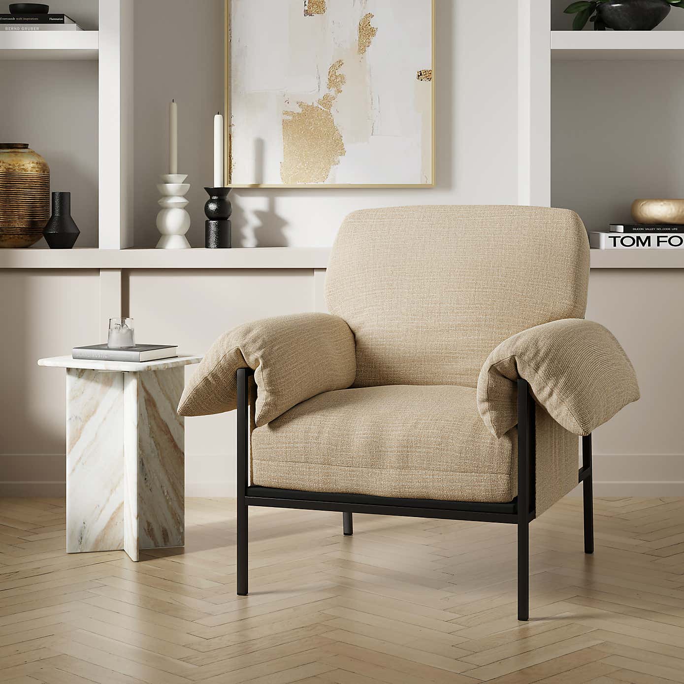 Kai Slub Chenille Pillow Arm Occasional Chair