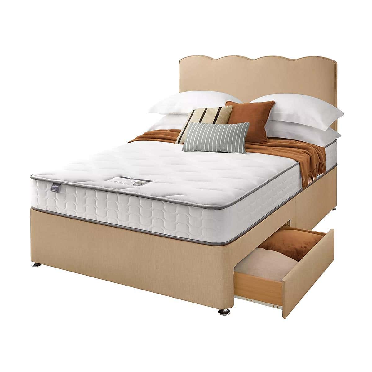 Silentnight 2 Drawer Divan Bed With Fabric Wave Headboard