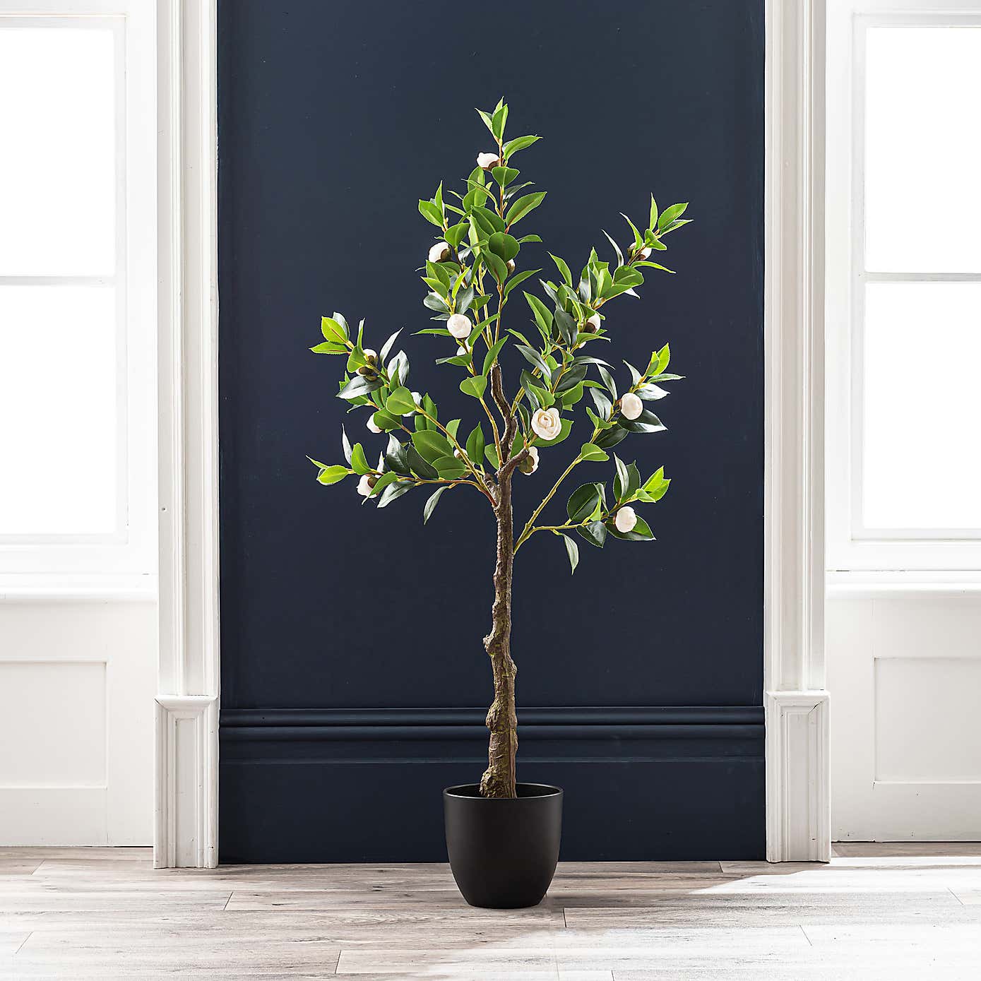 Artificial Camellia Tree in Black Plant Pot