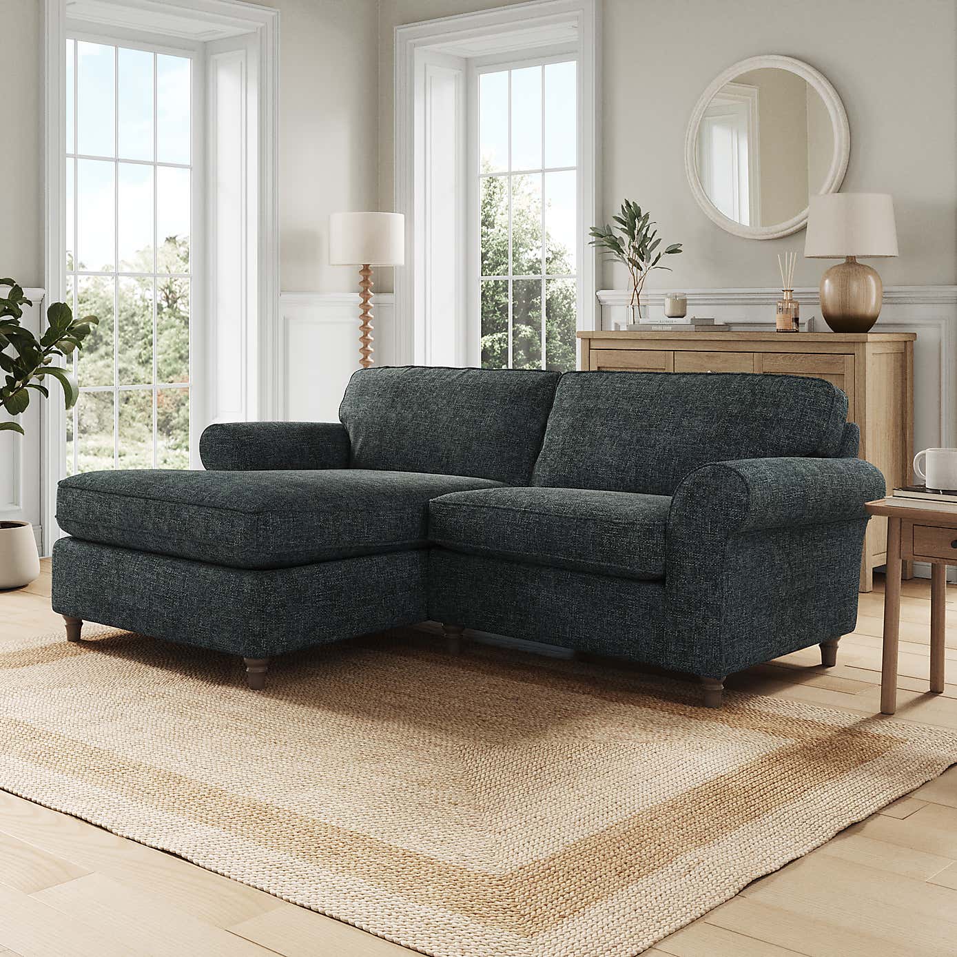 Flori Corner Chaise Sofa, Chunky Chenille