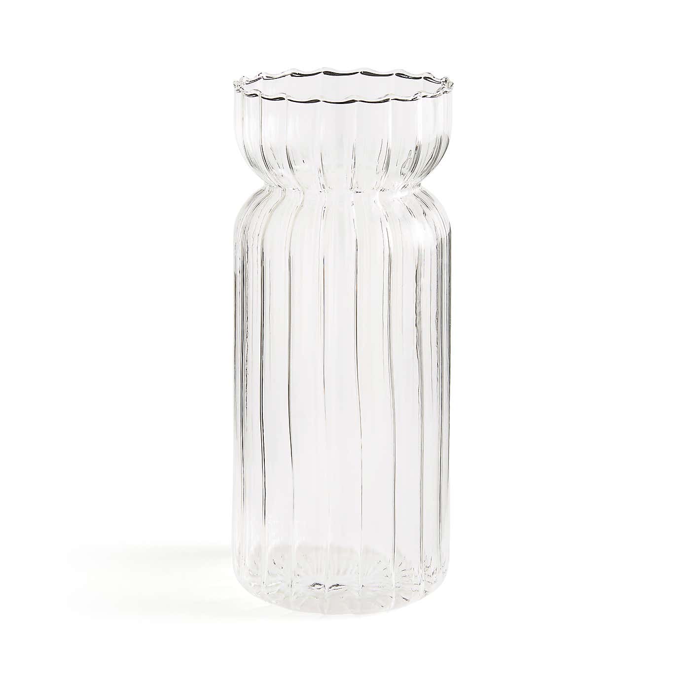 Single Waisted Ribbed Glass Vase