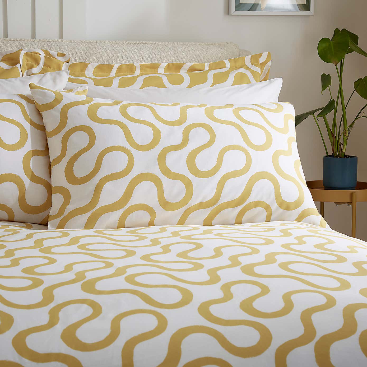 Elements Wiggins Wiggle Ochre Cotton Duvet Cover and Pillowcase Set