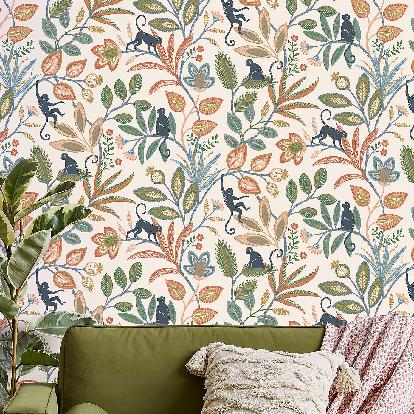Monkey Walk Ochre Wallpaper