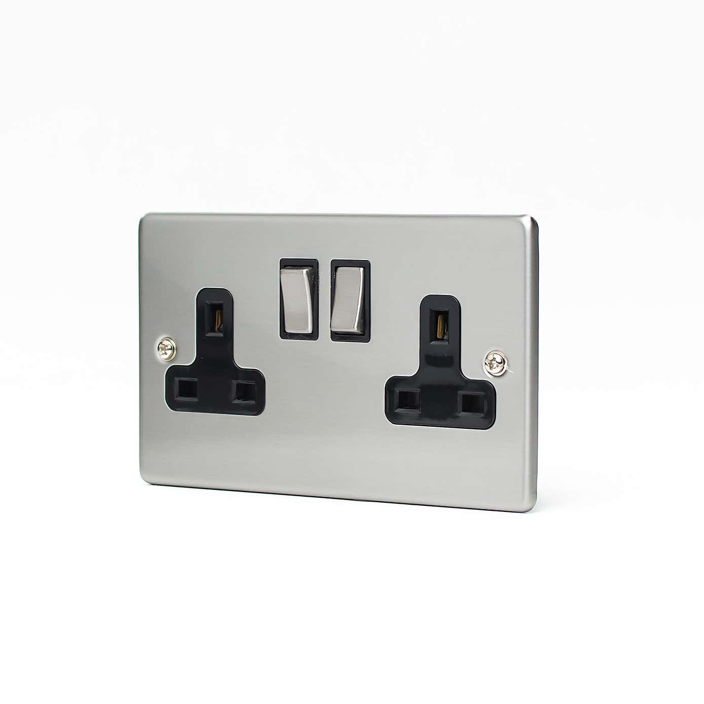 2 Gang 13 Amp Stainless Steel Wall Socket