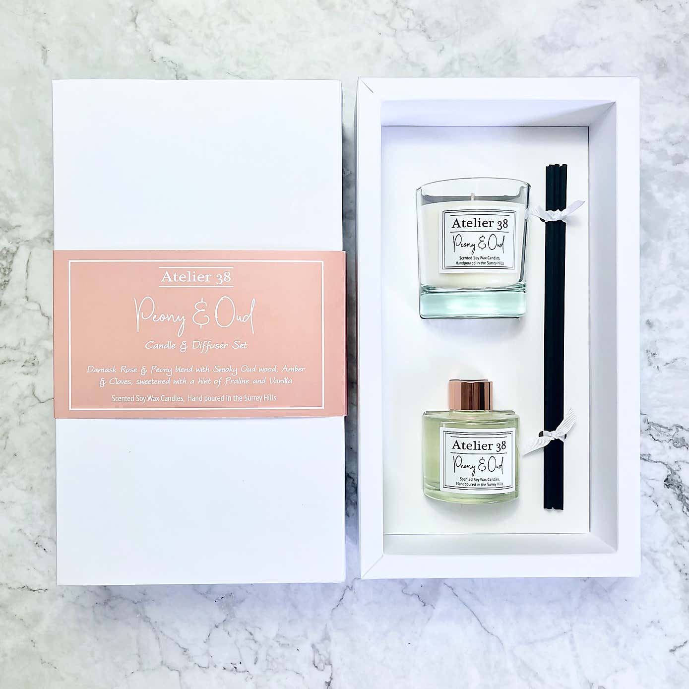 Atelier 38 Peony & Oud Candle and Diffuser Gift Set