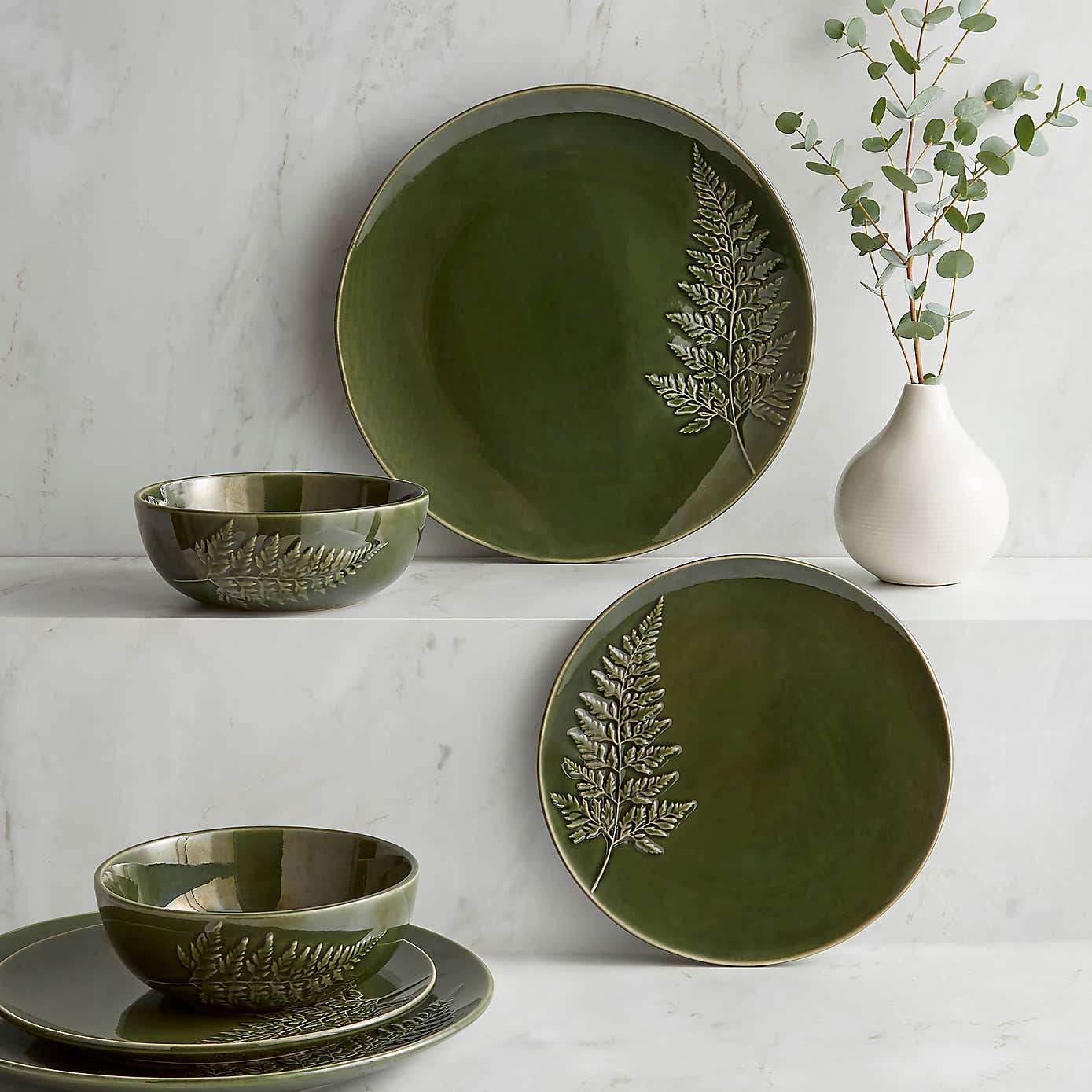 Embossed Fern 12 Piece Dinner Set