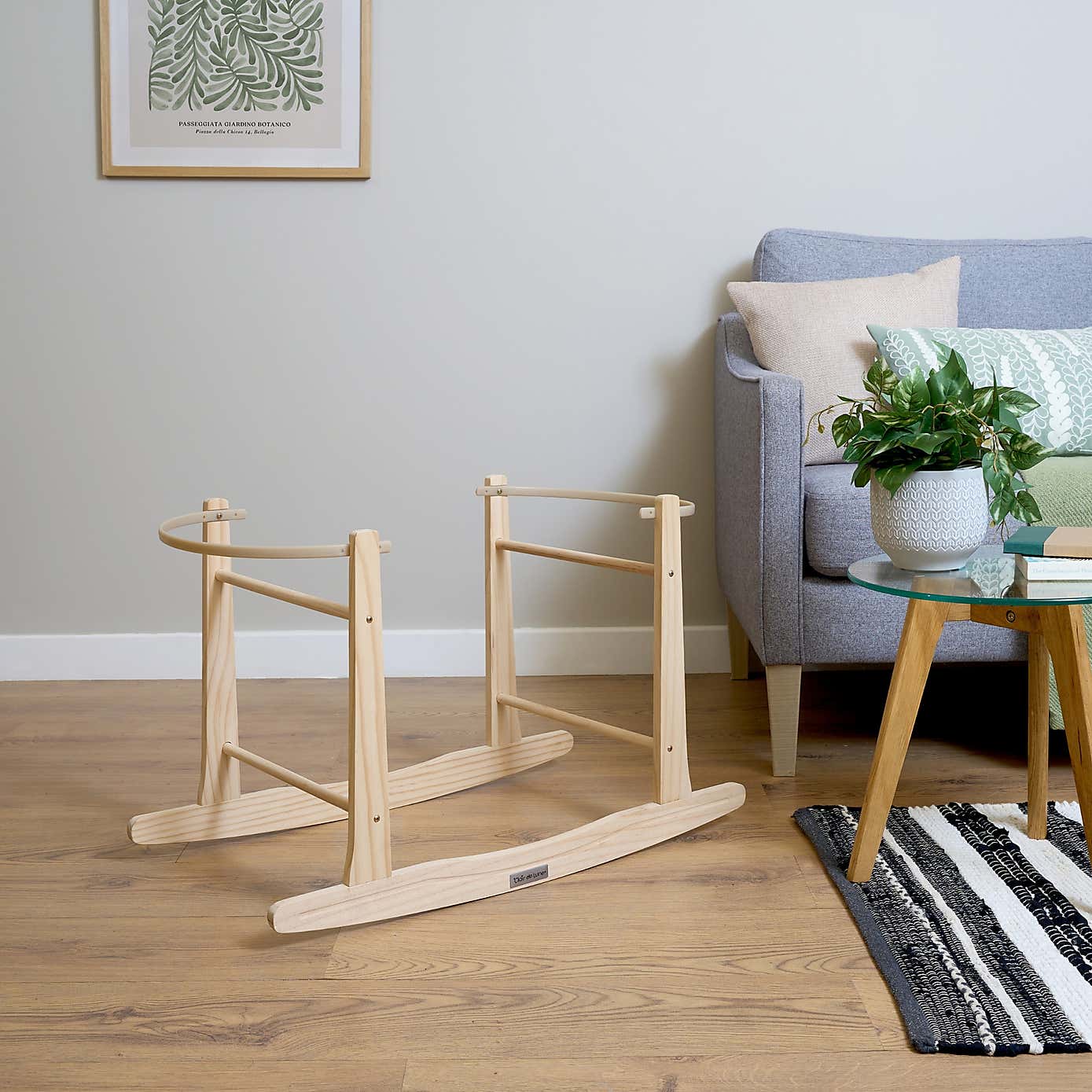 Clair de Lune Chelsea Palm Moses Basket With Natural Rocking Stand