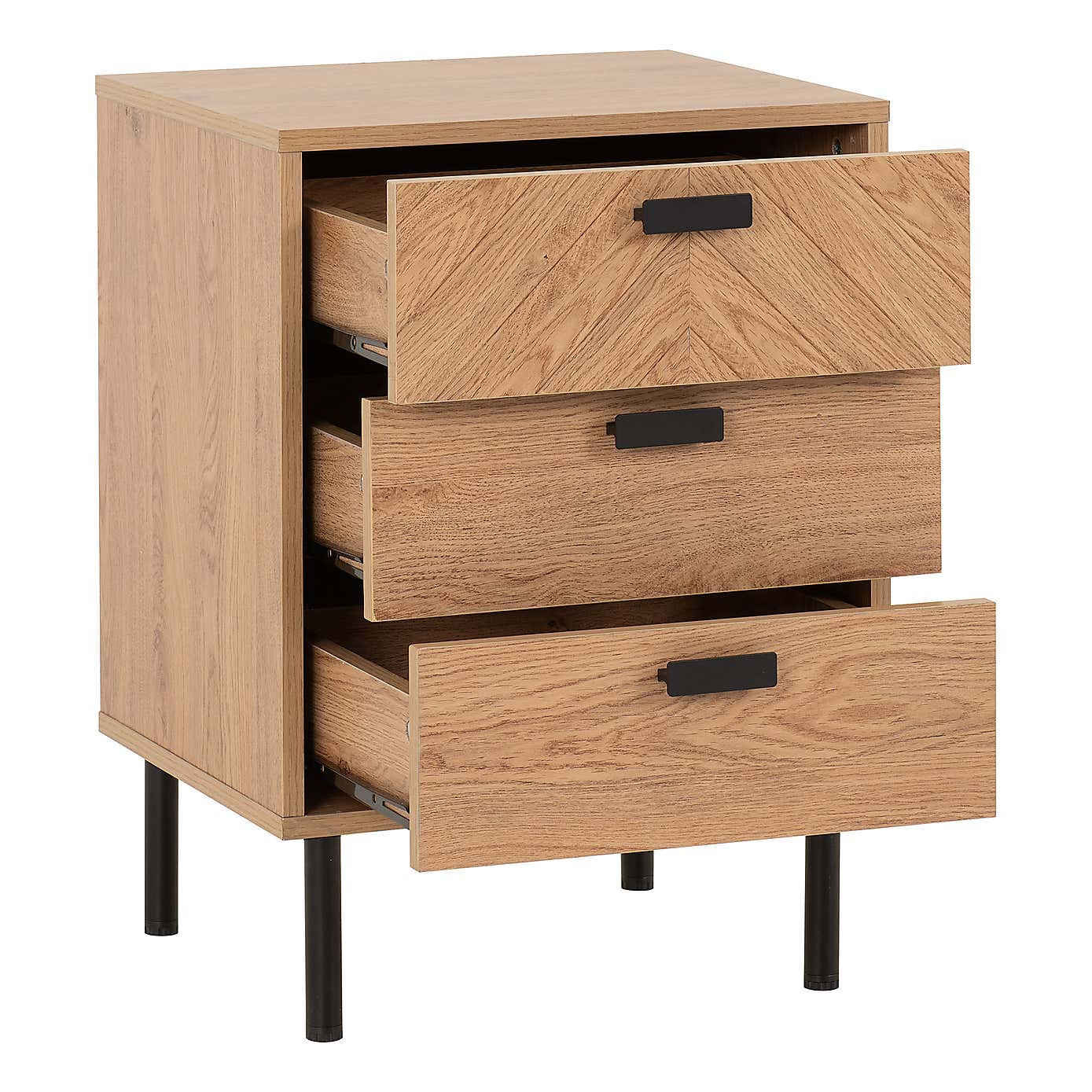Leon 3 Drawer Bedside Table, Oak Effect
