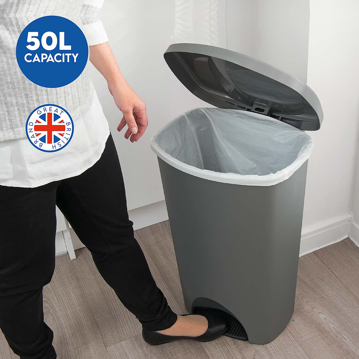 Addis Plastic 50L Pedal Bin Grey