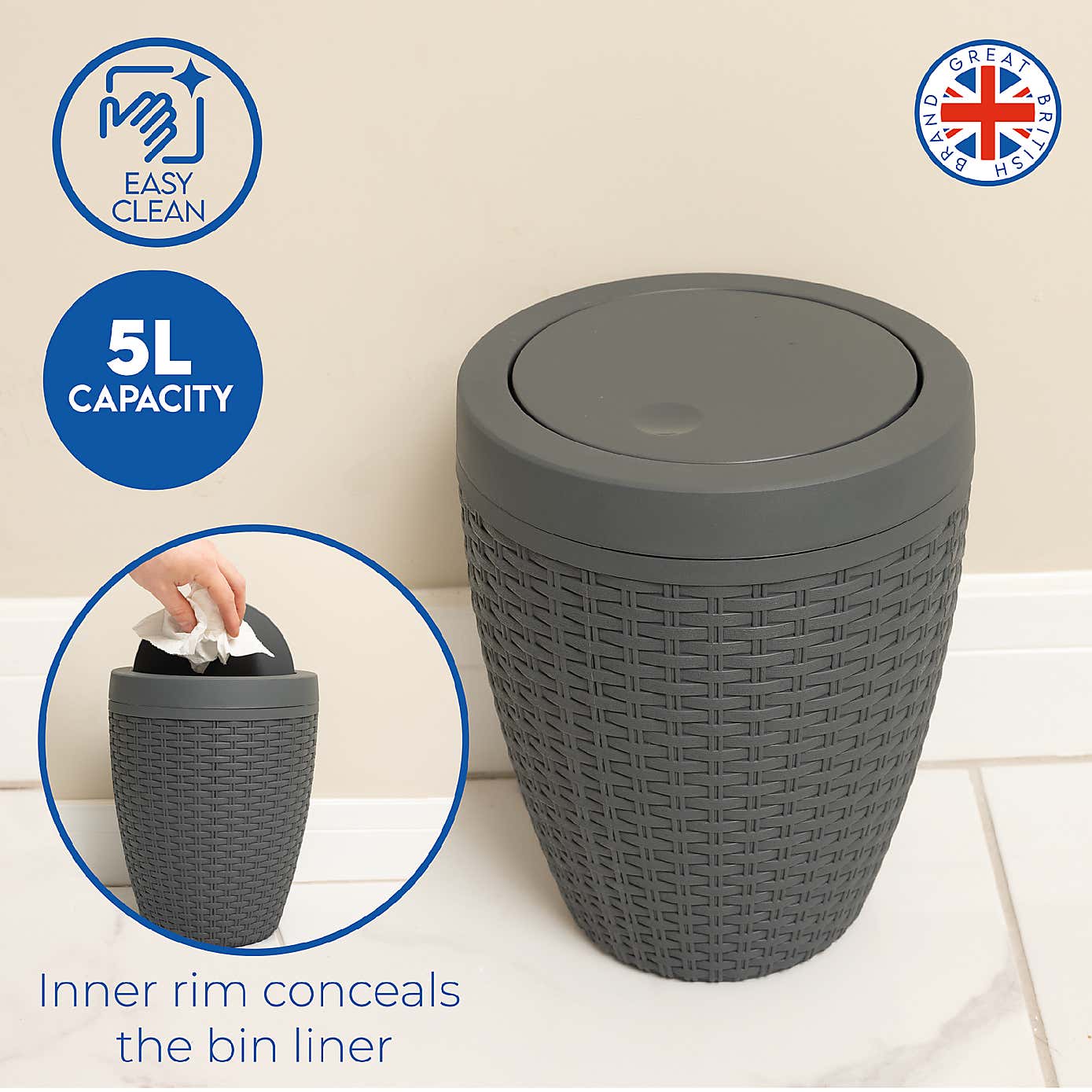 Addis Hessian Swing Lid Bathroom Bin