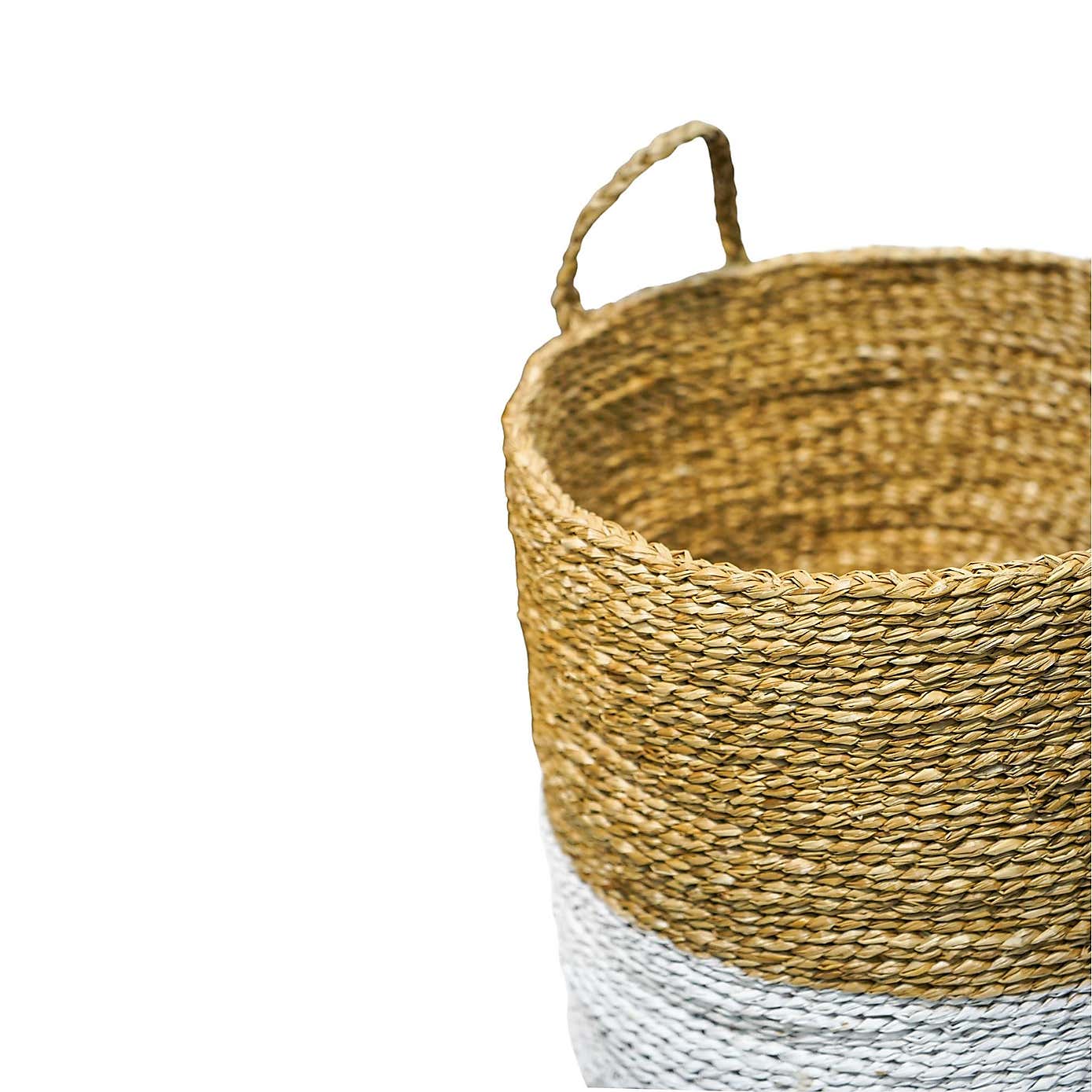 Set of 2 White Seagrass Log & Kindling Basket