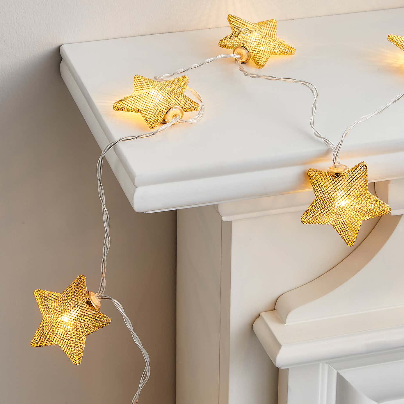 Gold Metal Mesh Star LED String Lights