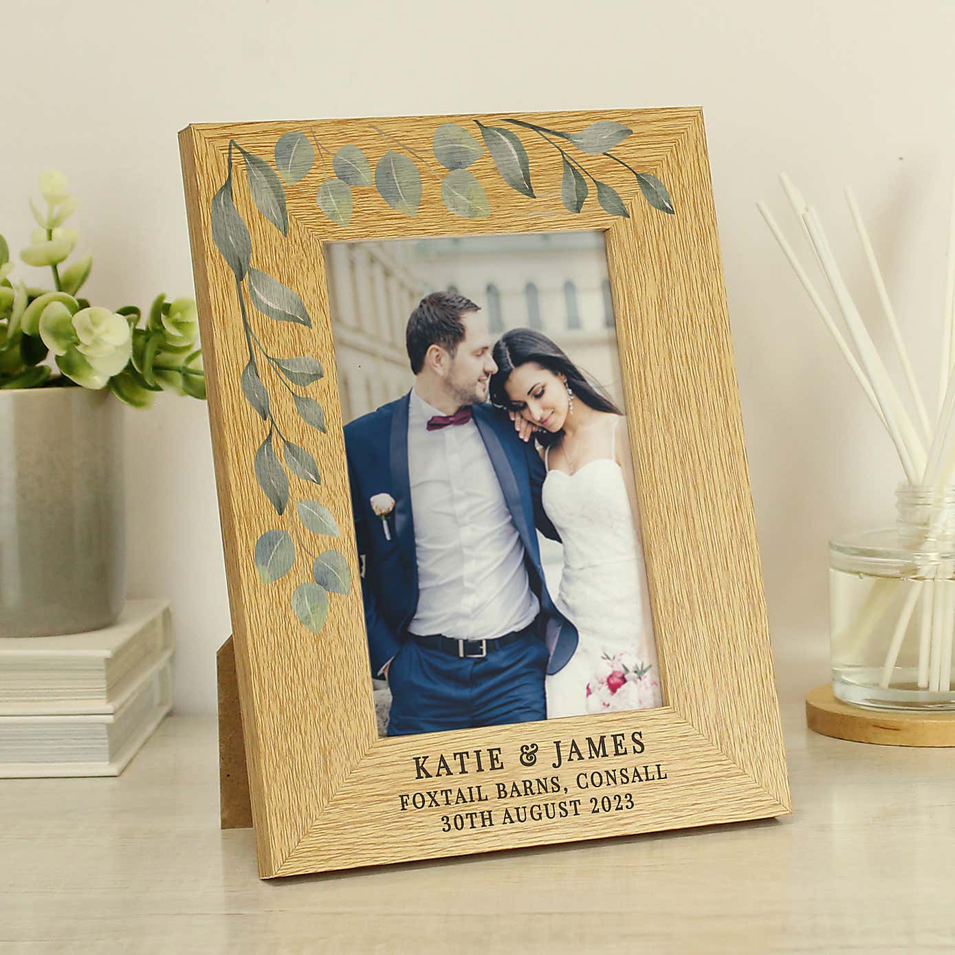 Personalised Botanical Oak Effect Portrait Photo Frame
