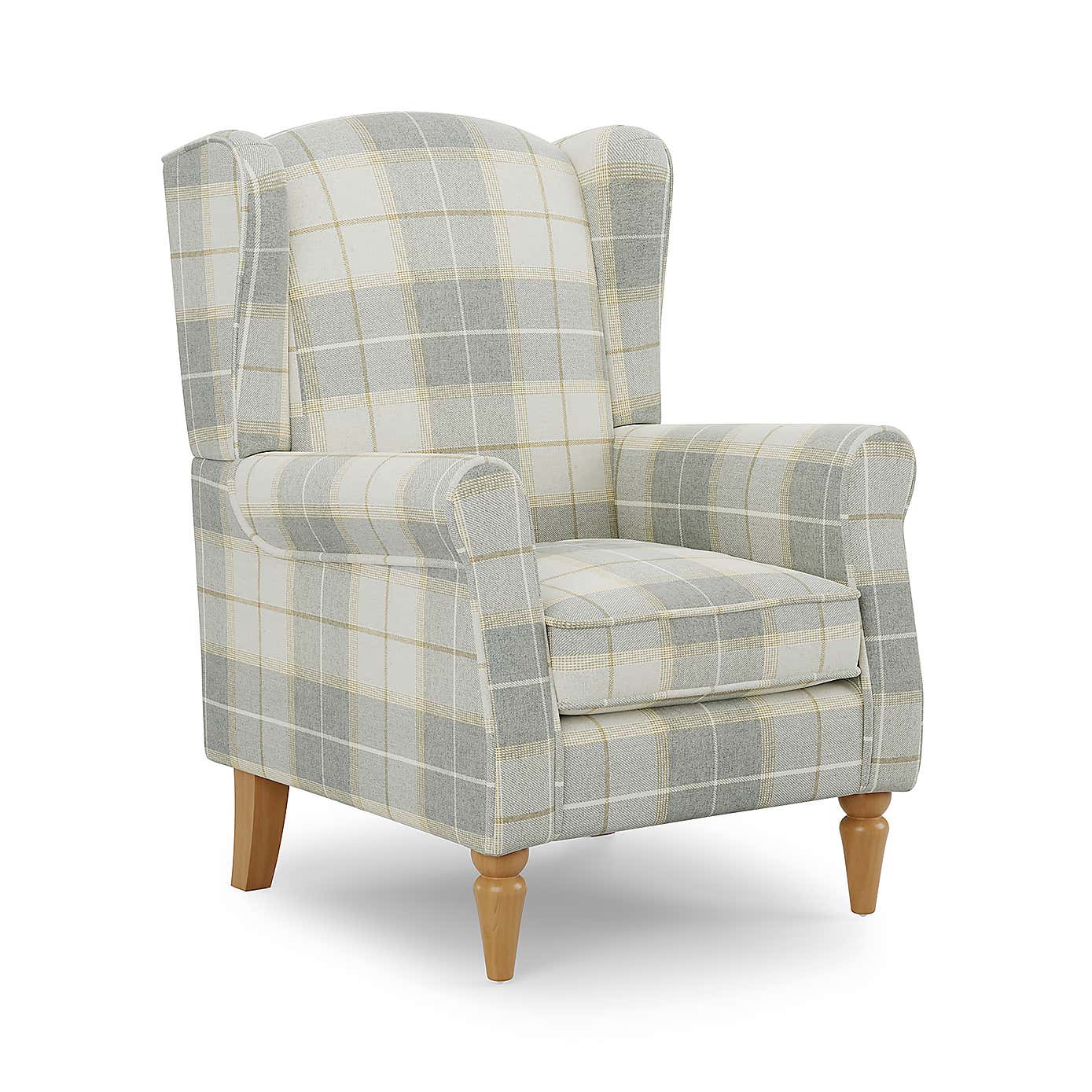 Oswald Check Armchair, Natural Grey