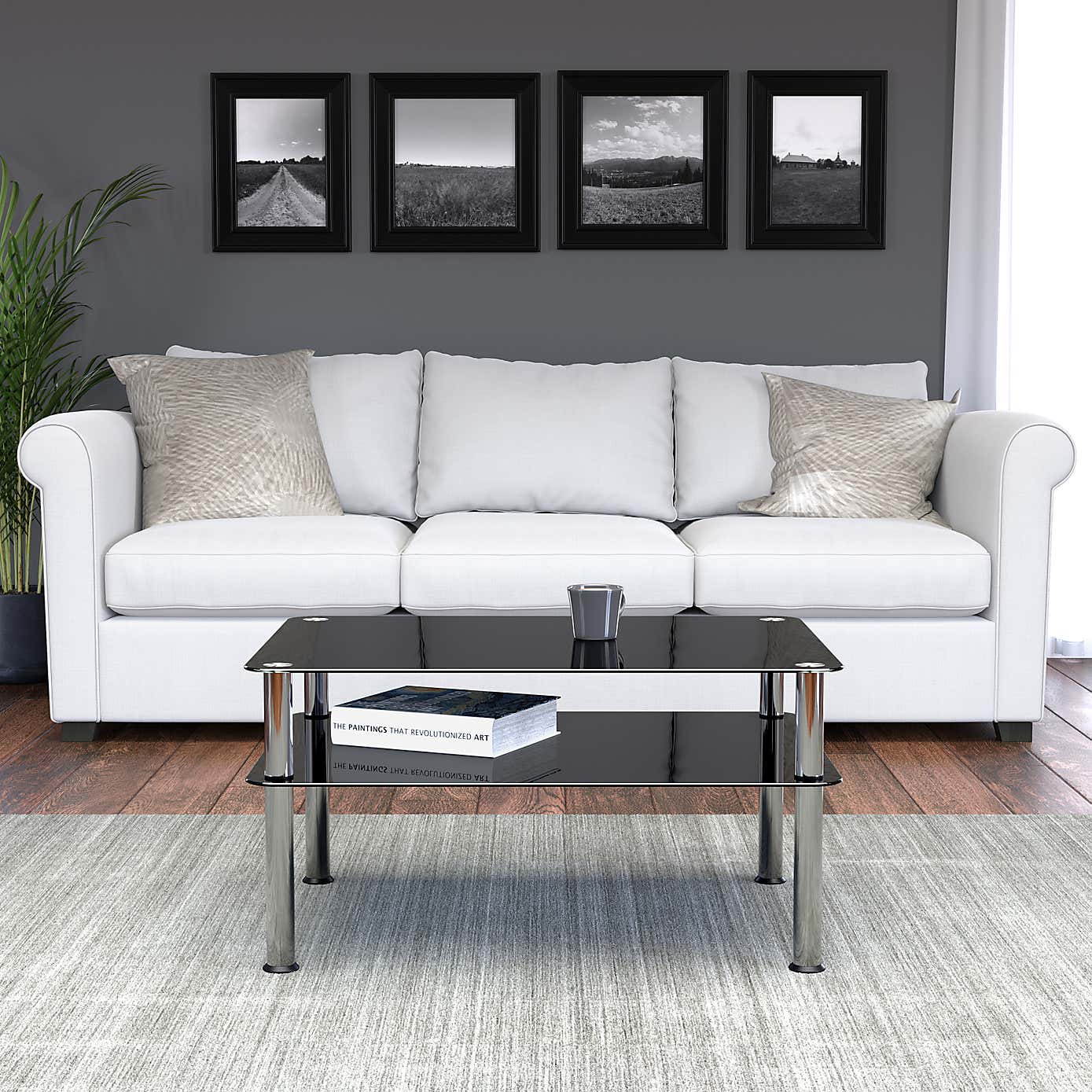 AVF Large Coffee Table, Black Glass with Chrome Legs