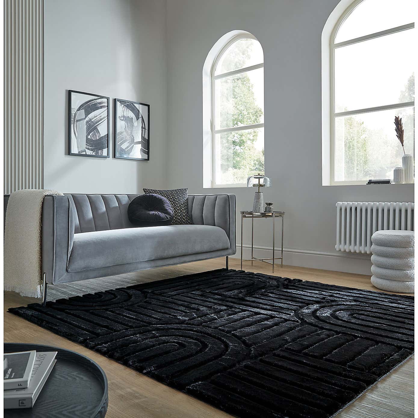 Supersoft Lush Geometric Fux Fur Arch Rug