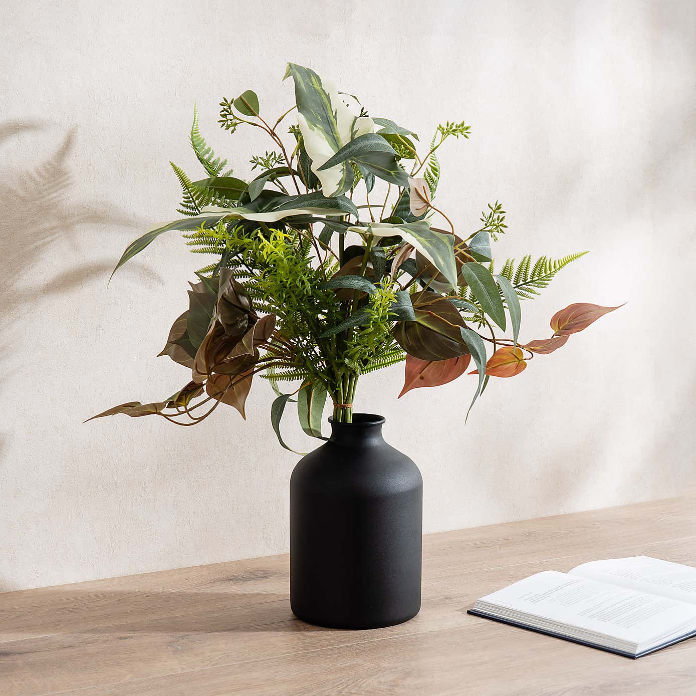 Artificial Mixed Leaves Bouquet in Black Vase