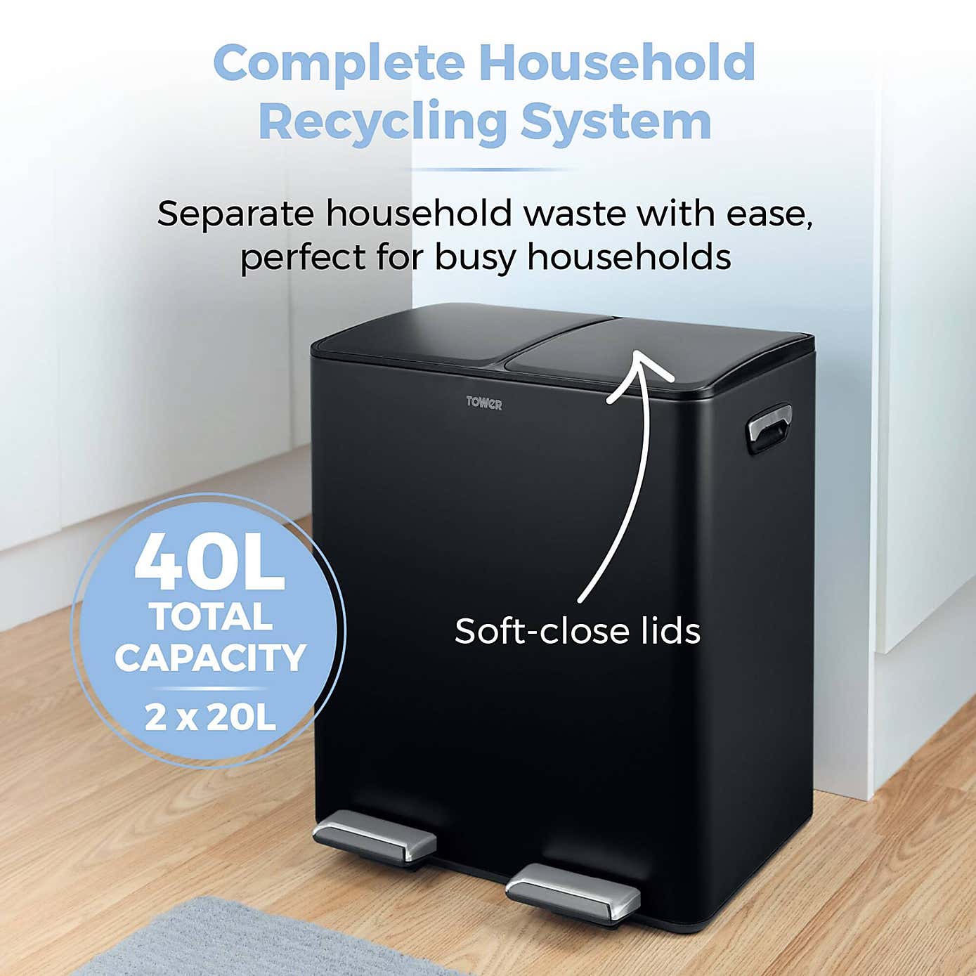 Tower 40L Recycling Pedal Bin