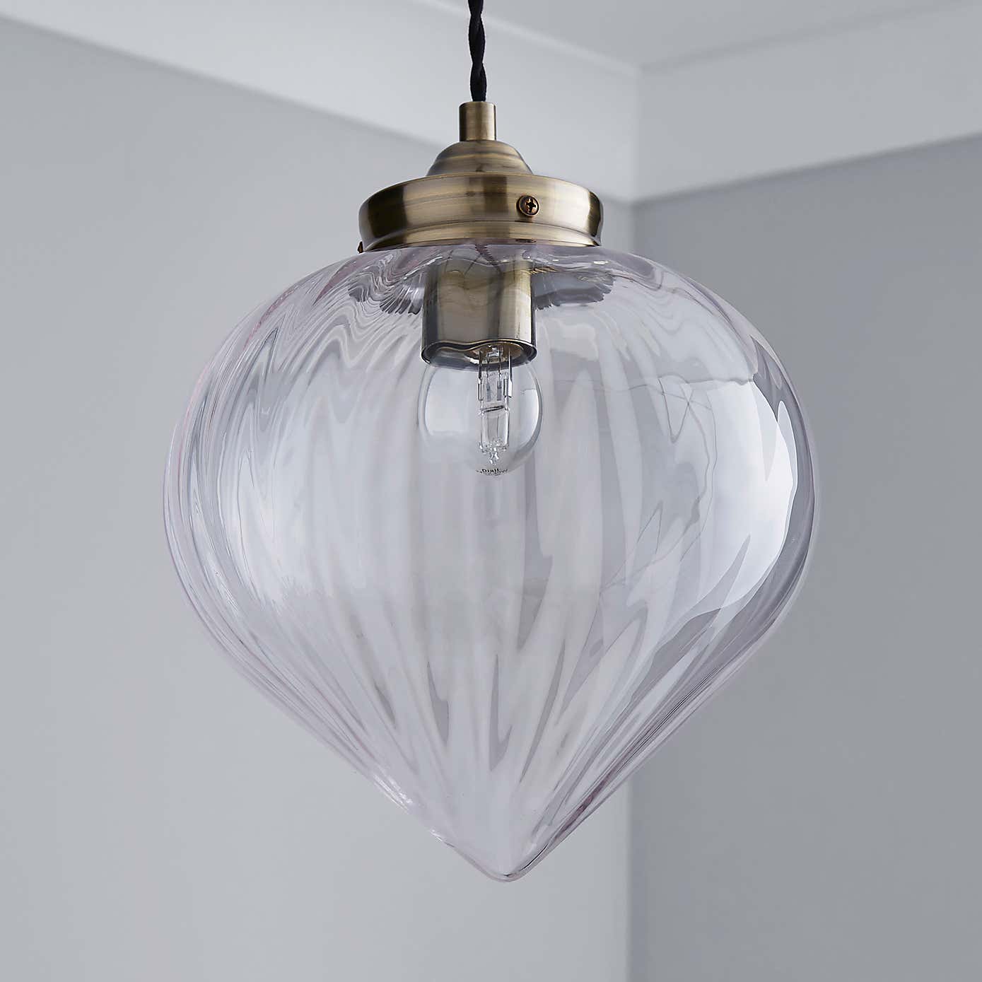 Rio Voyager 1 Light Pendant Ribbed Glass Ceiling Fitting