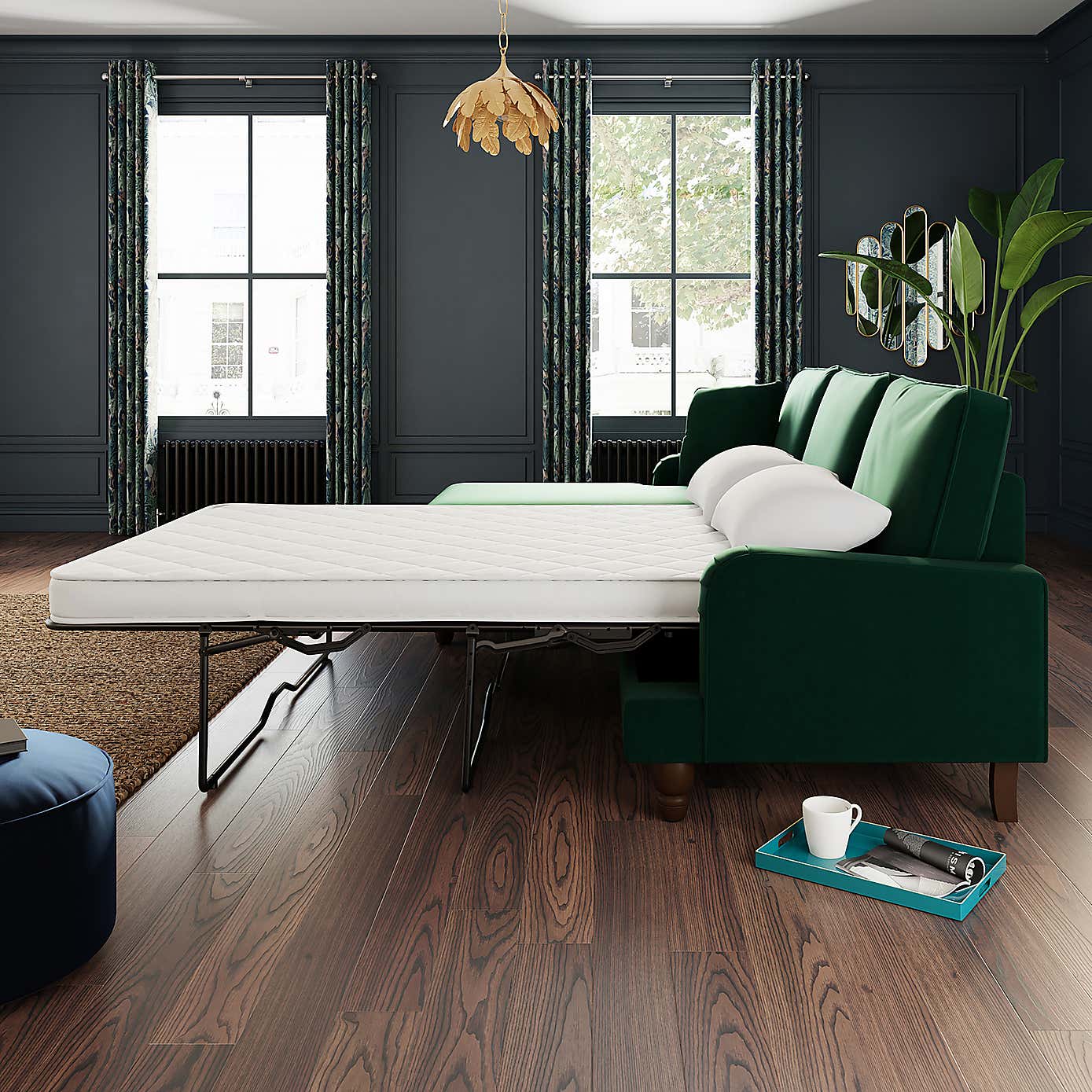 Beatrice Matte Velvet 4 Seater Corner Chaise Double Sofa Bed