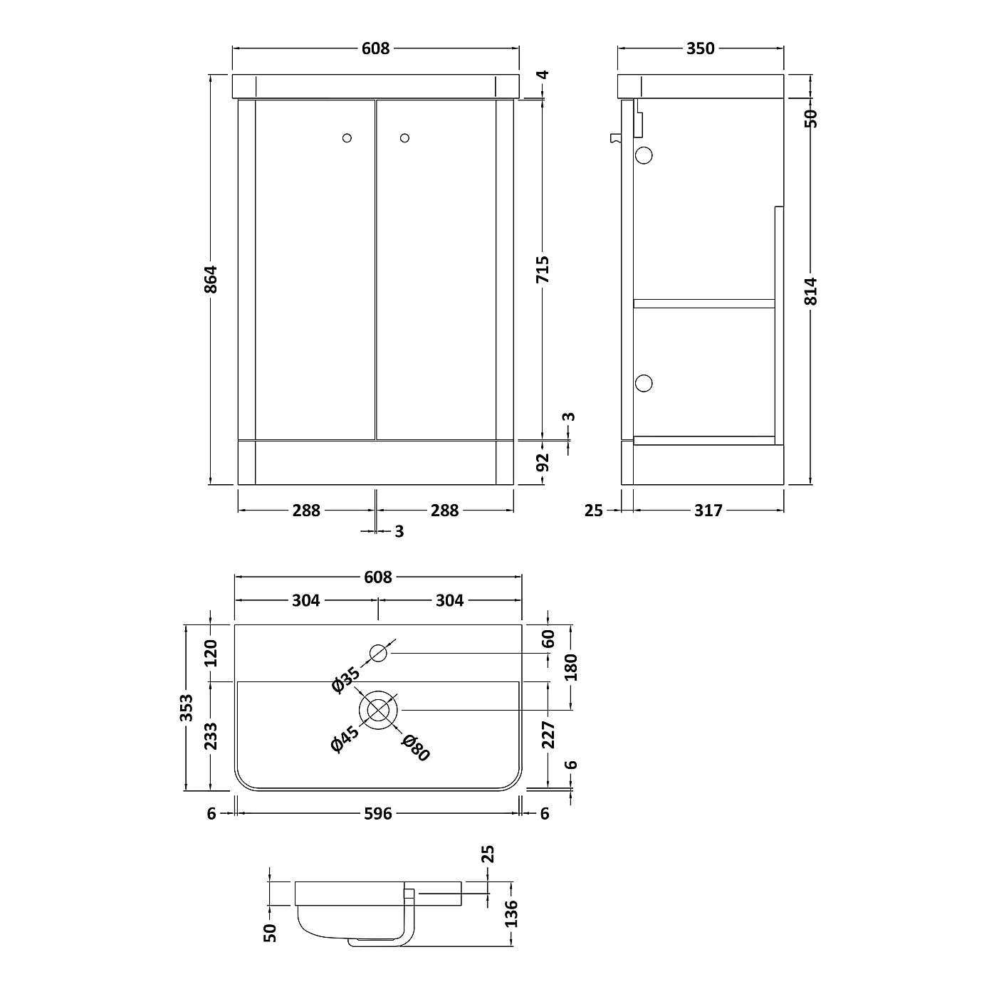 Core Floor Standing 2 Door Vanity Unit with Basin