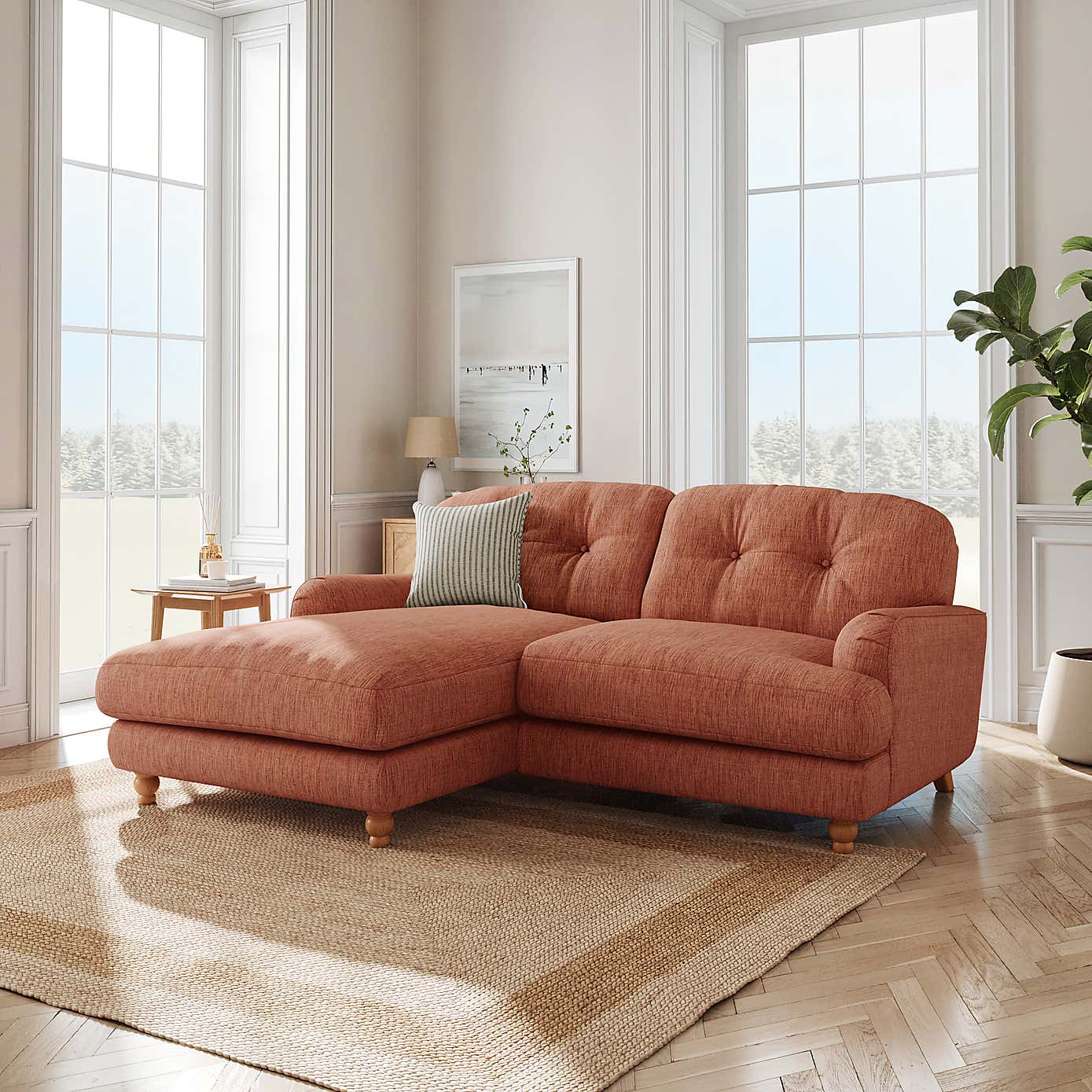 Martha Slub Faux Linen Corner Chaise Sofa