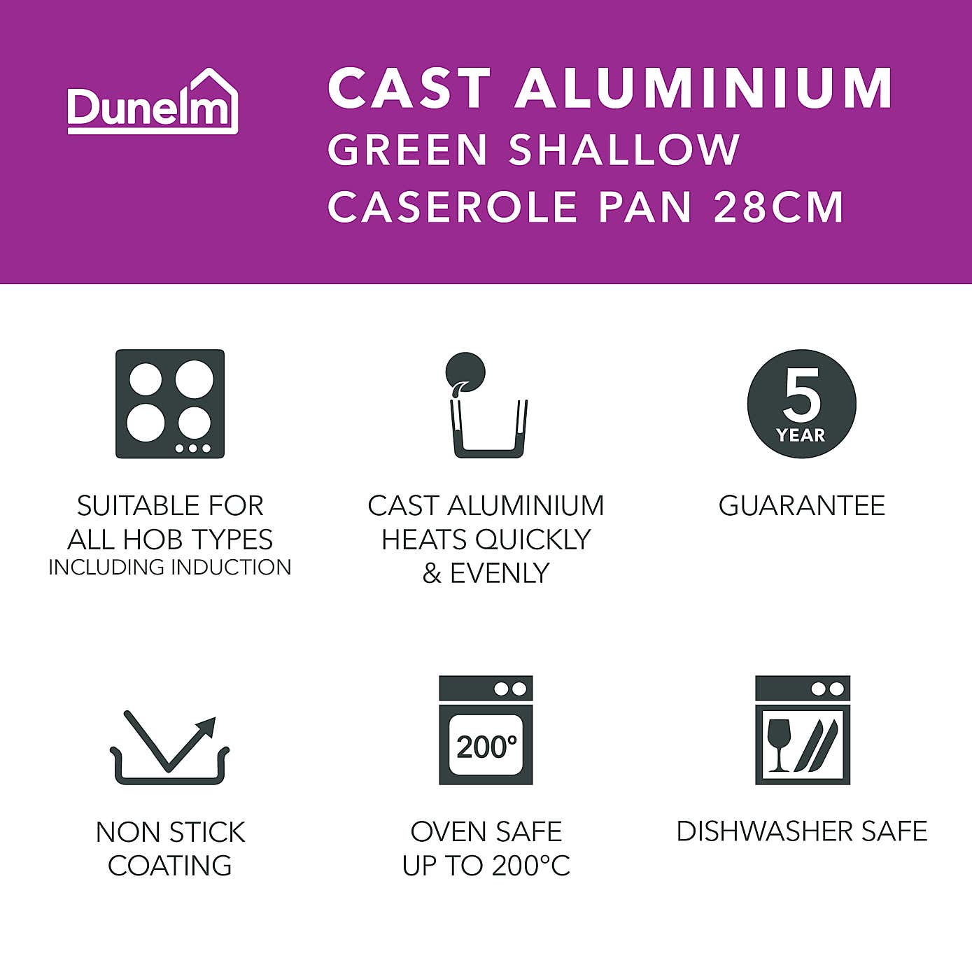 Cast Aluminium Shallow Casserole Dish, 28cm