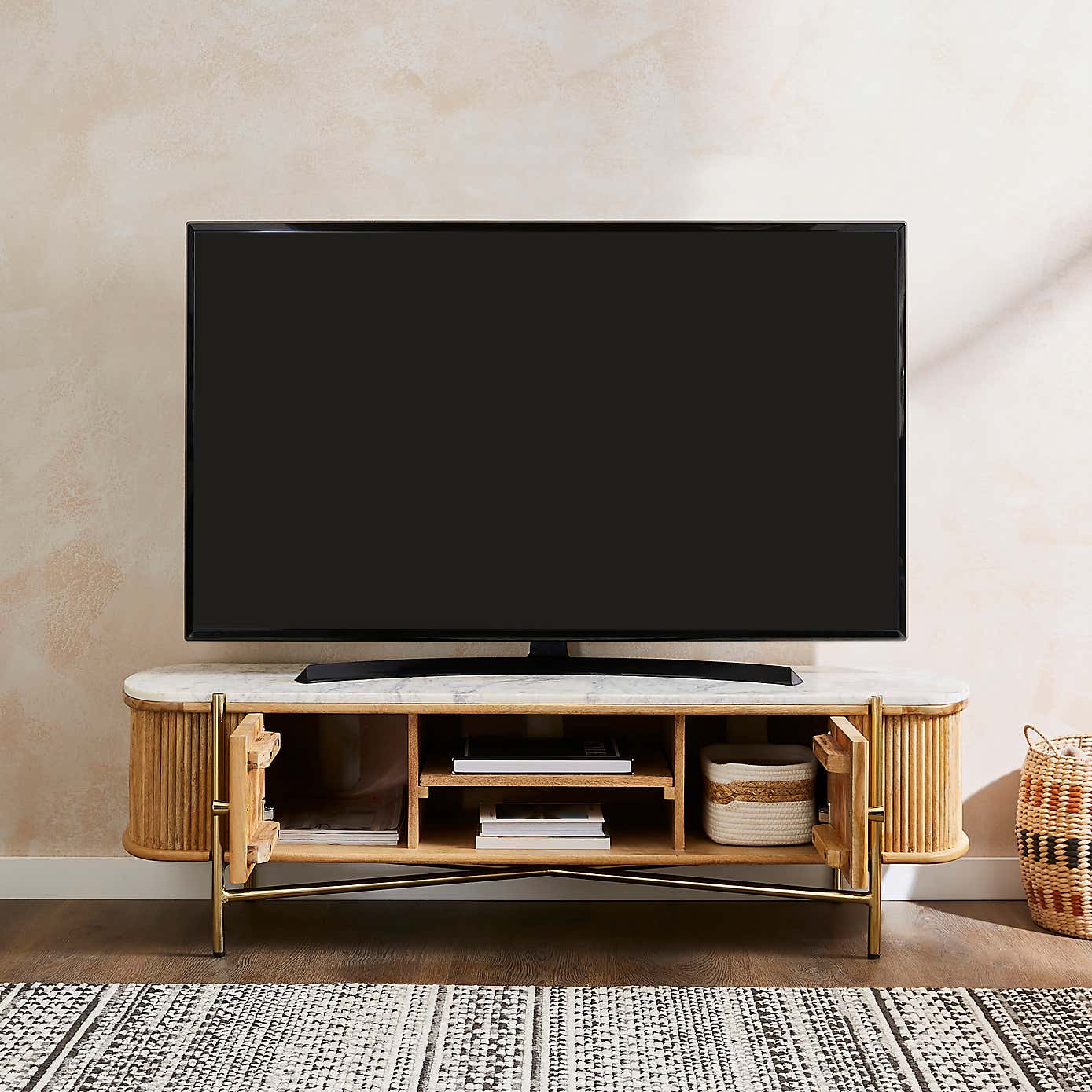 Alina Fluted Wide TV Unit, Mango Wood